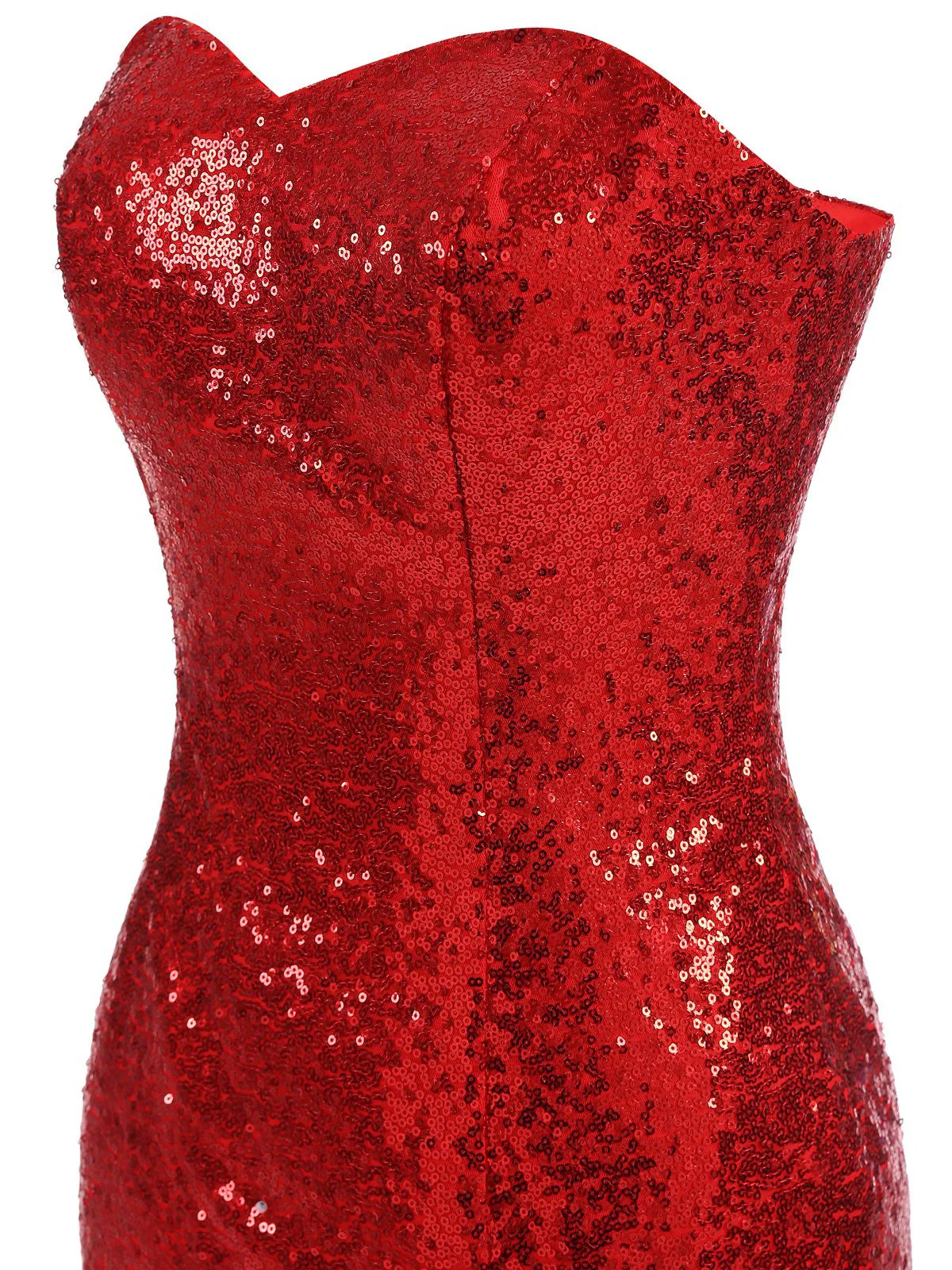 Rot 1930er Vintage Pailletten Trägerlos Kleid - Image 5