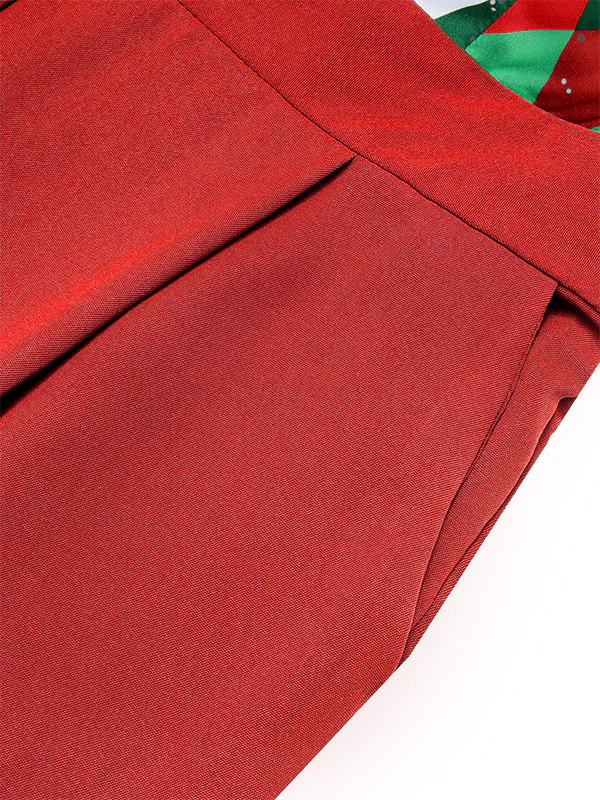 Rot 1930er Weihnachten Plaid Spitze Patchwork Jumpsuit - Image 5
