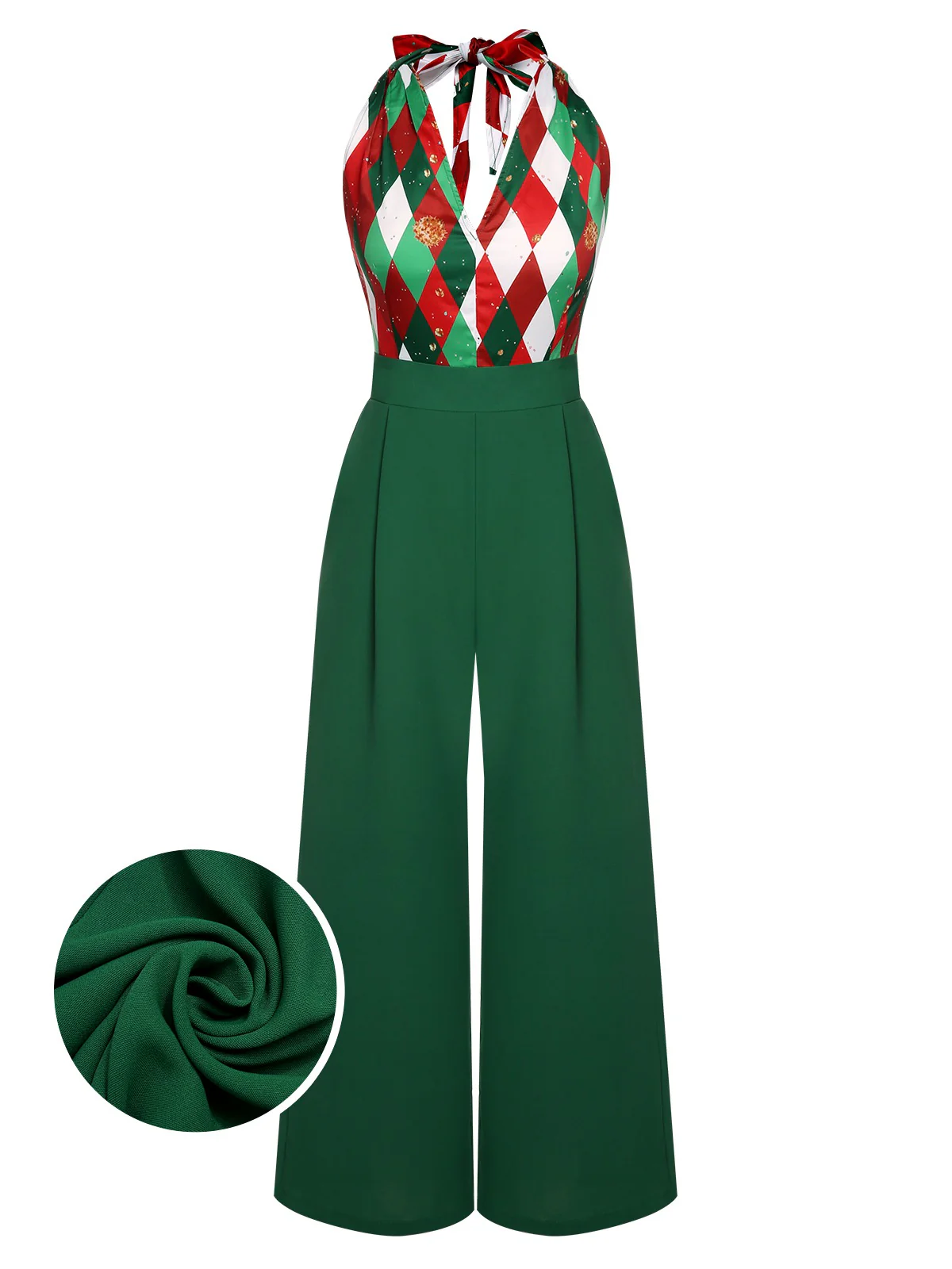 Rot 1930er Weihnachten Plaid Spitze Patchwork Jumpsuit - Image 6