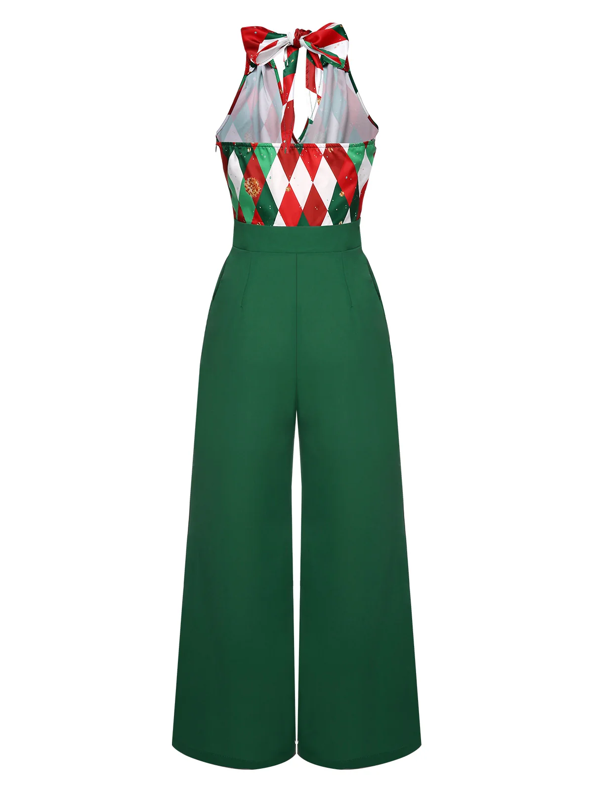 Rot 1930er Weihnachten Plaid Spitze Patchwork Jumpsuit - Image 9