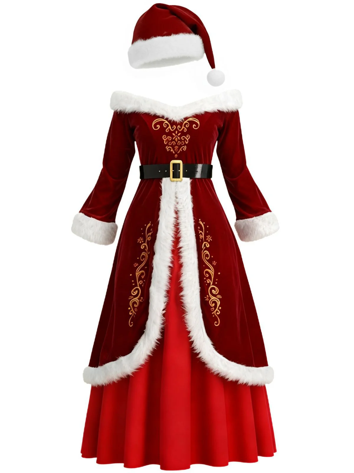 Rot 1930er Weihnachten Samt Kunstpelzbesatz Kleid - Image 2