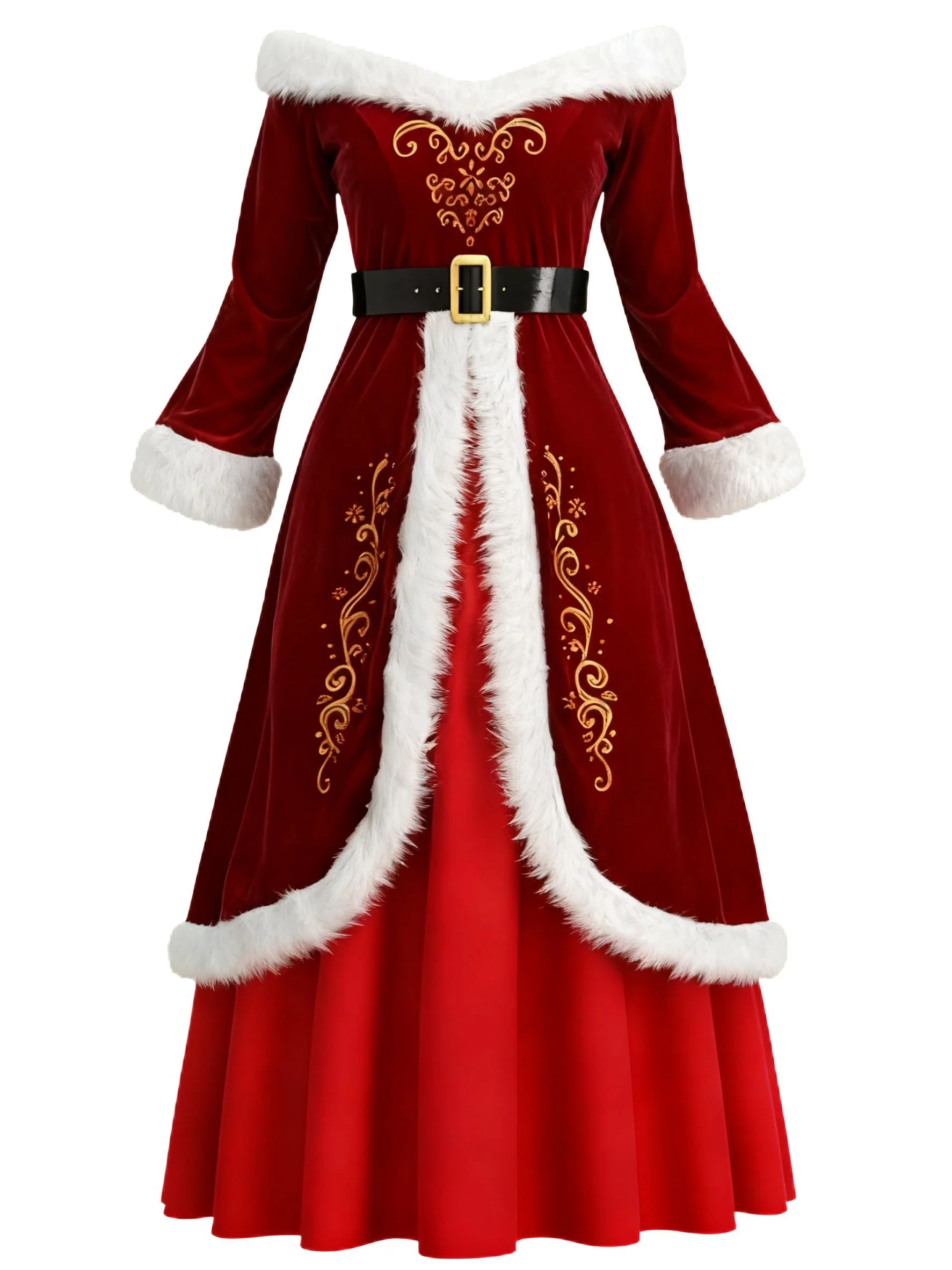 Rot 1930er Weihnachten Samt Kunstpelzbesatz Kleid - Image 3