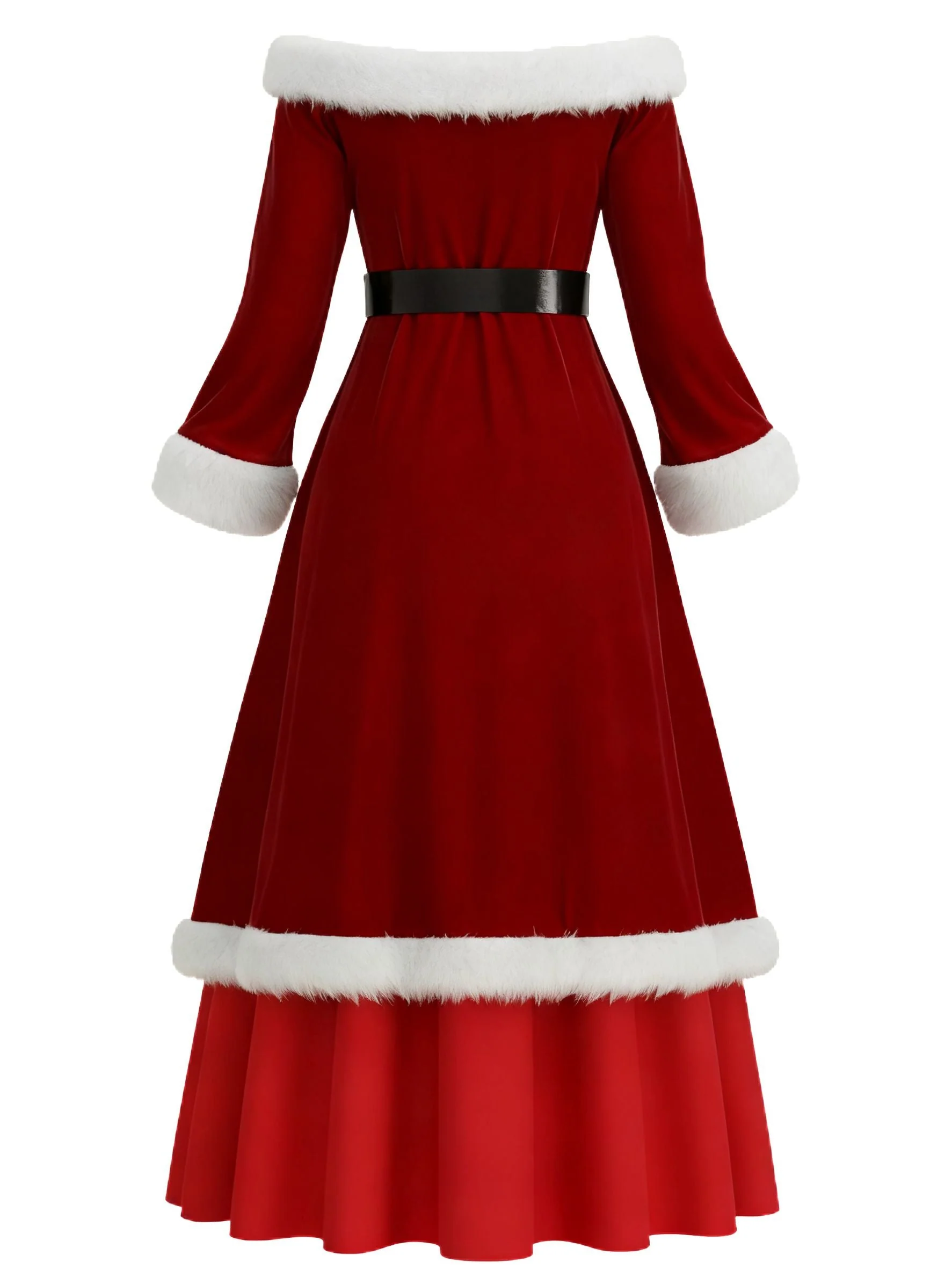 Rot 1930er Weihnachten Samt Kunstpelzbesatz Kleid - Image 4