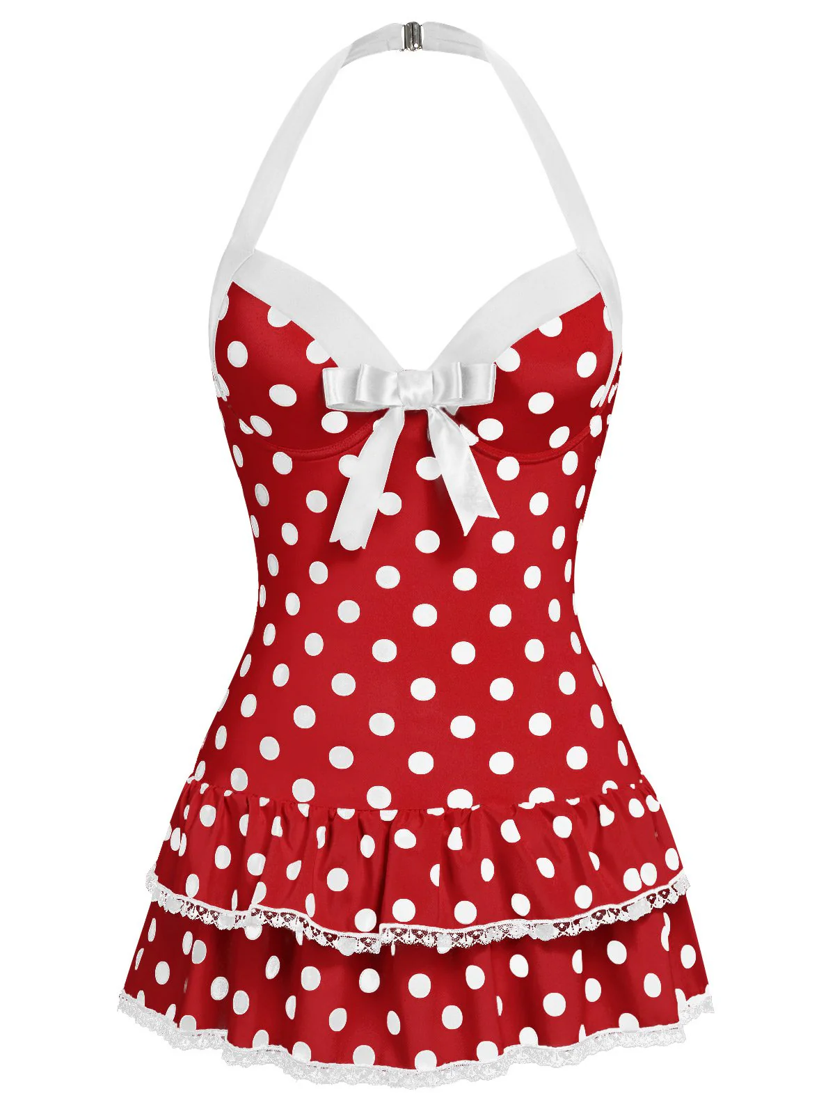 [Vorverkauf] Rot 1940er Halter Kariert Schleife Einteiliger Badeanzug - Image 12