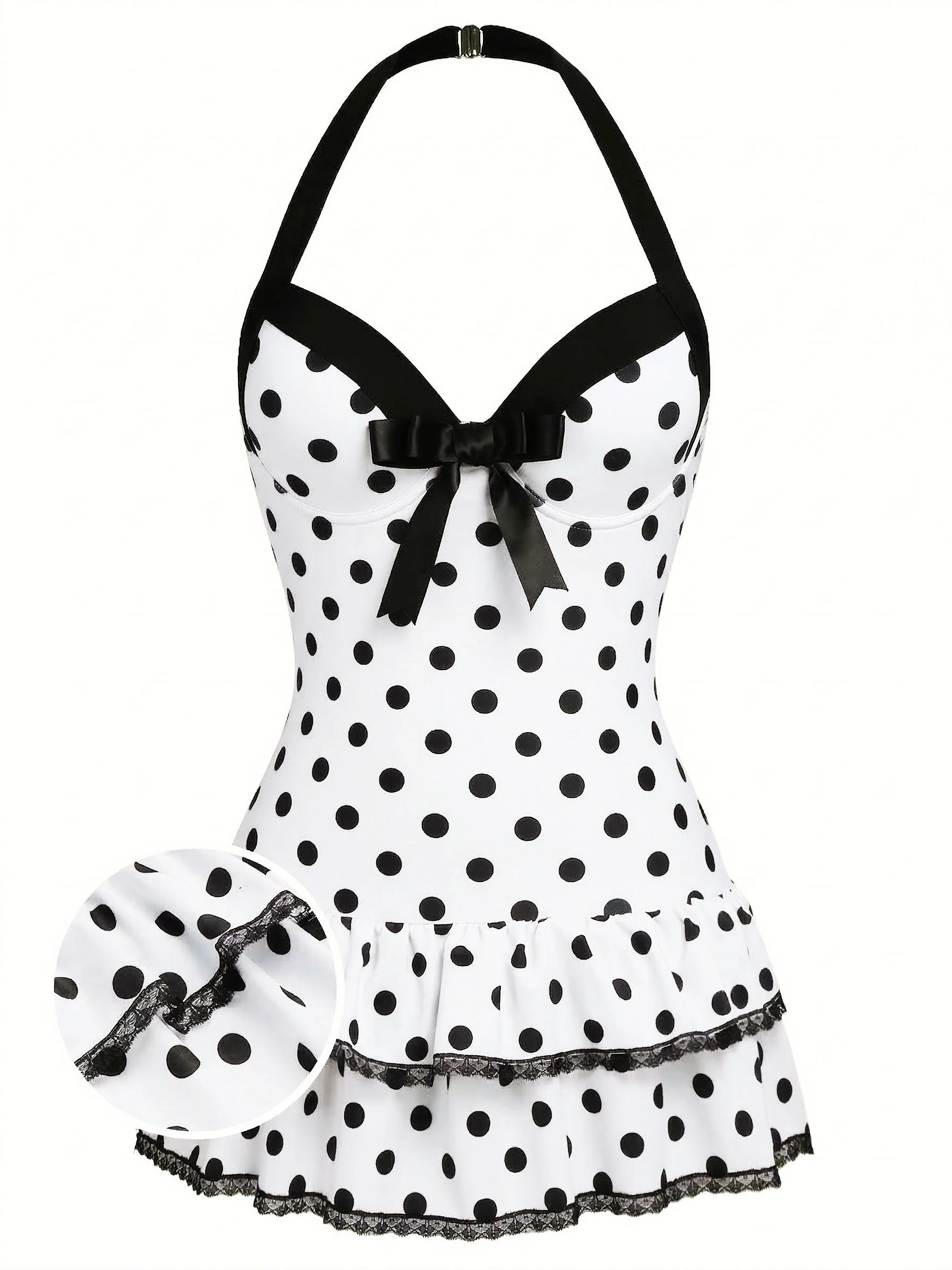 [Vorverkauf] Rot 1940er Halter Kariert Schleife Einteiliger Badeanzug - Image 23