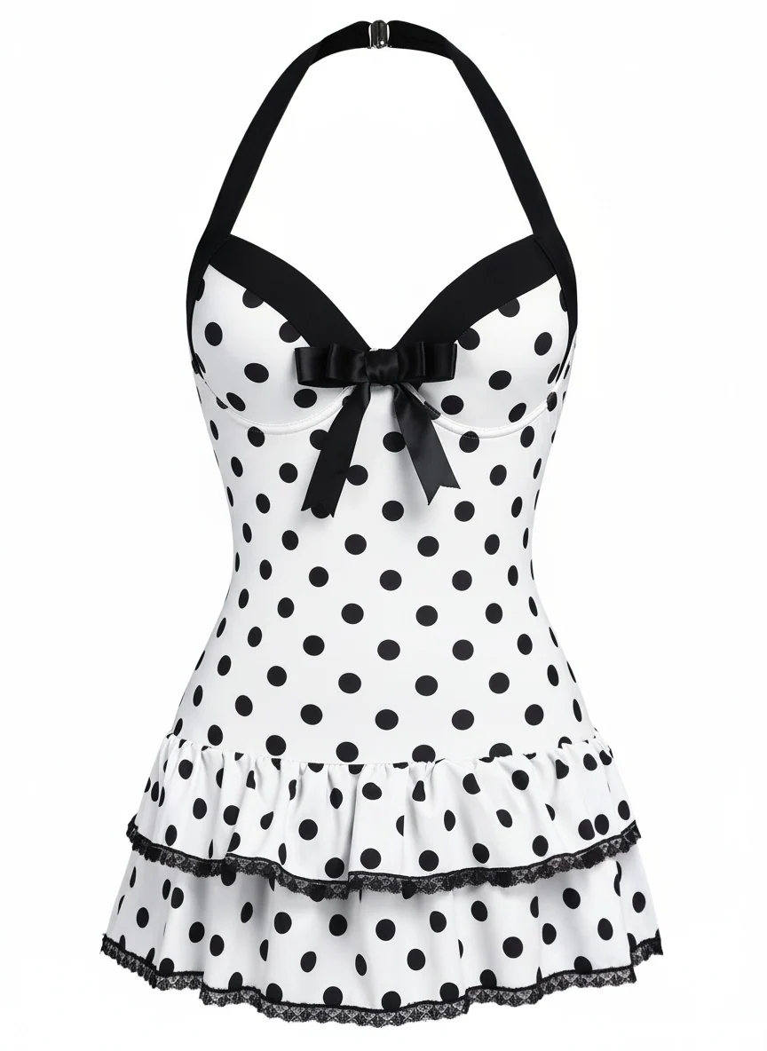 [Vorverkauf] Rot 1940er Halter Kariert Schleife Einteiliger Badeanzug - Image 24