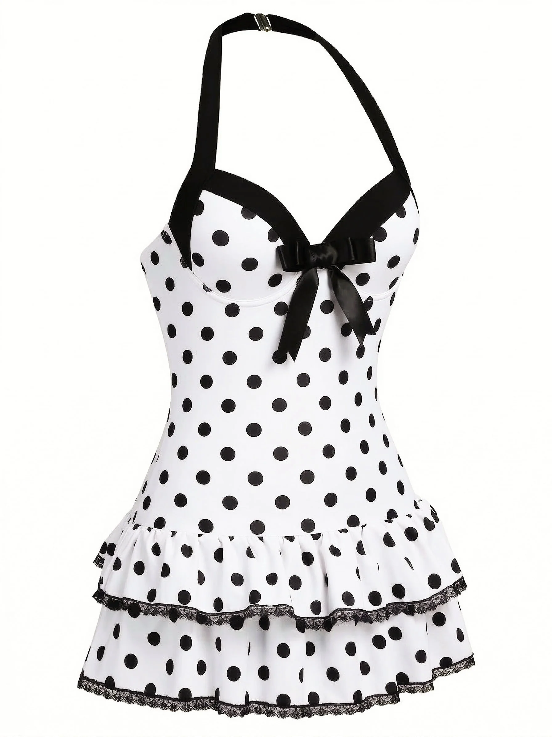[Vorverkauf] Rot 1940er Halter Kariert Schleife Einteiliger Badeanzug - Image 25