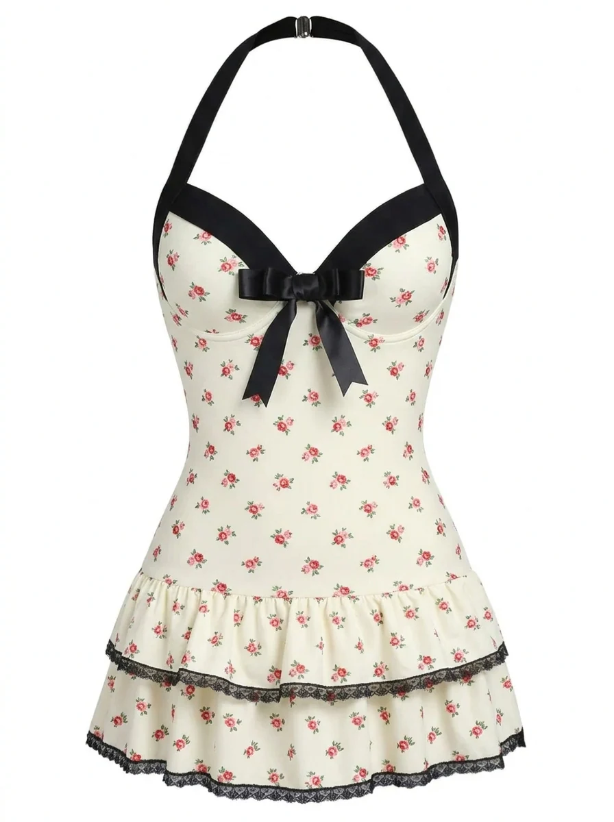 [Vorverkauf] Rot 1940er Halter Kariert Schleife Einteiliger Badeanzug - Image 31