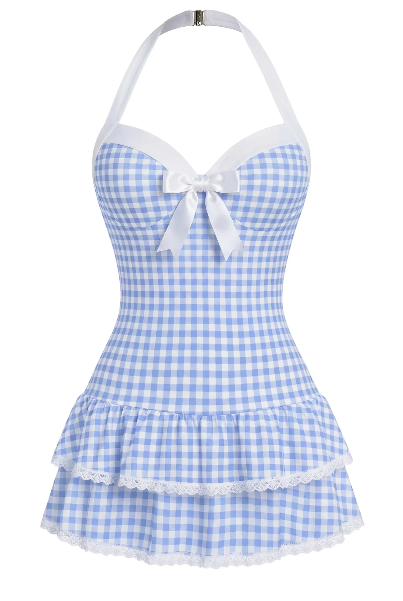 [Vorverkauf] Rot 1940er Halter Kariert Schleife Einteiliger Badeanzug - Image 32