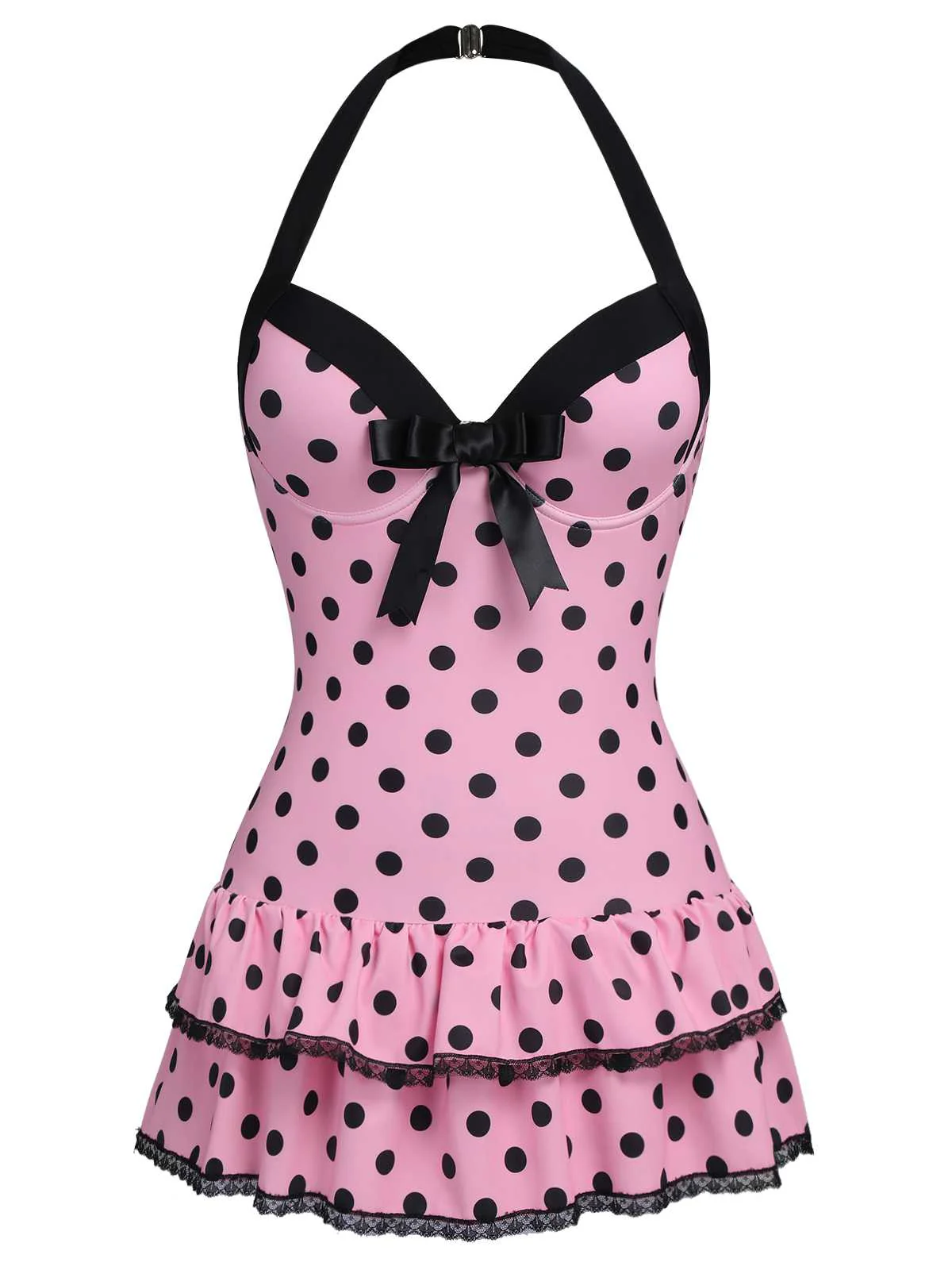 [Vorverkauf] Rot 1940er Halter Kariert Schleife Einteiliger Badeanzug - Image 6