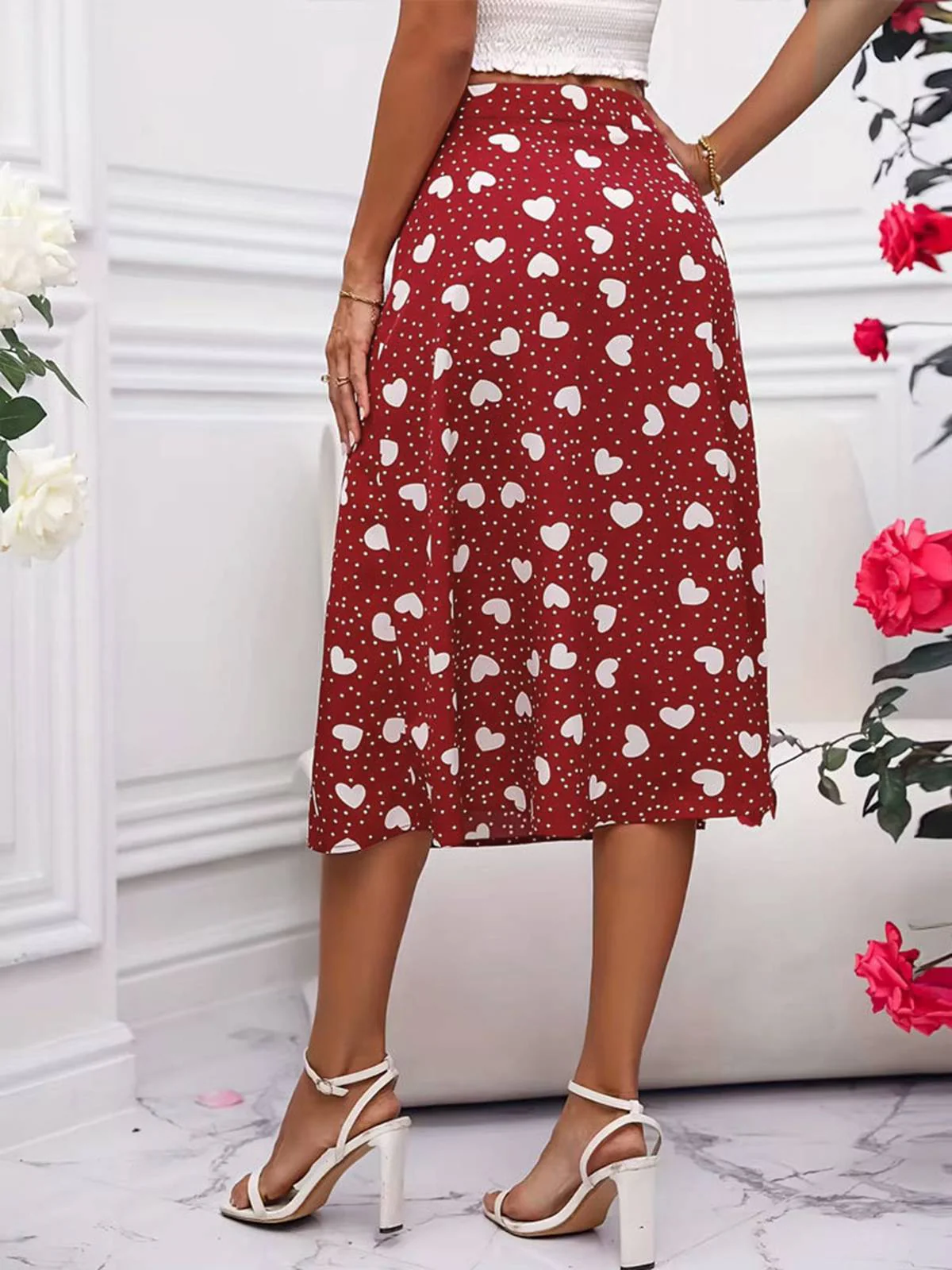 Rot 1940er Herzen Polka Dot Schlitz Rock - Image 2