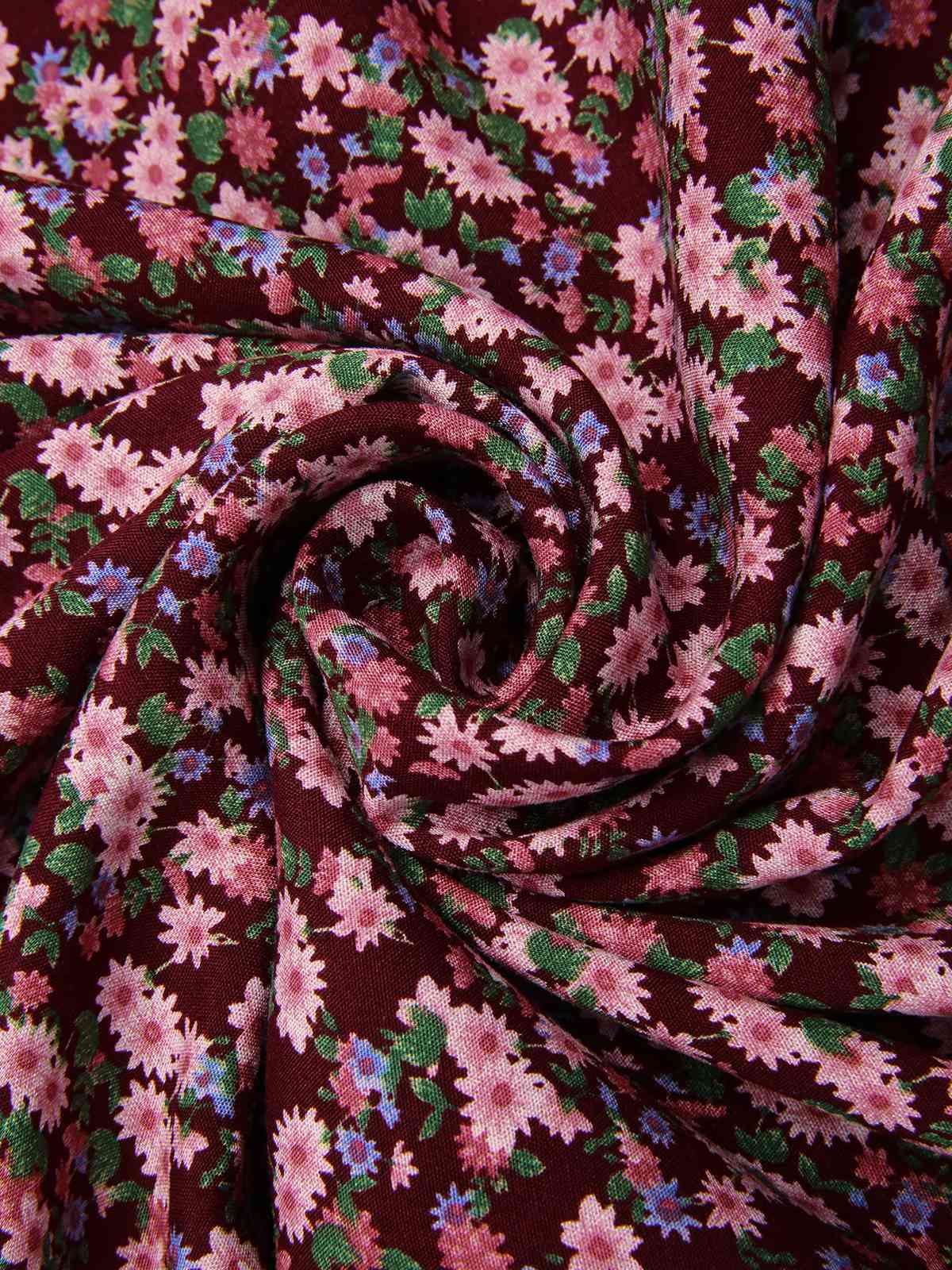 Rot 1940er Puffärmel Kleine Blumen Kleid - Image 3