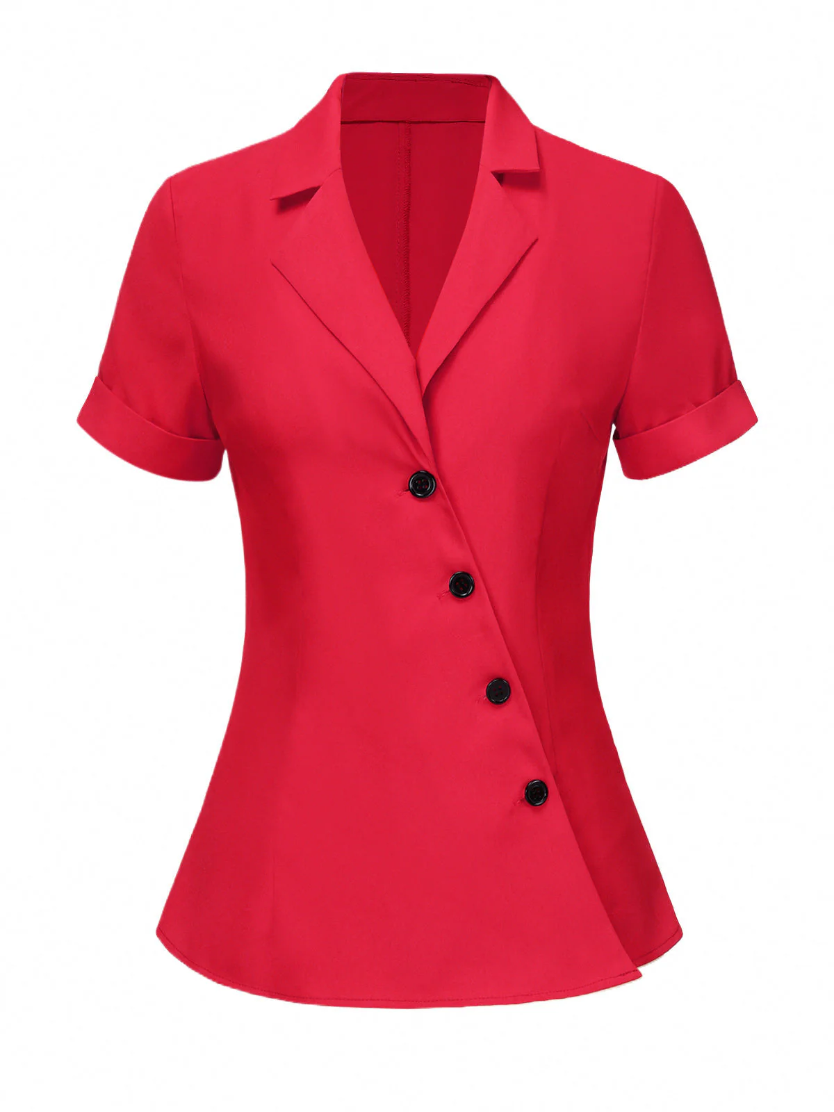 Rot 1940er Solide Revers Button-Down Bluse - Image 2