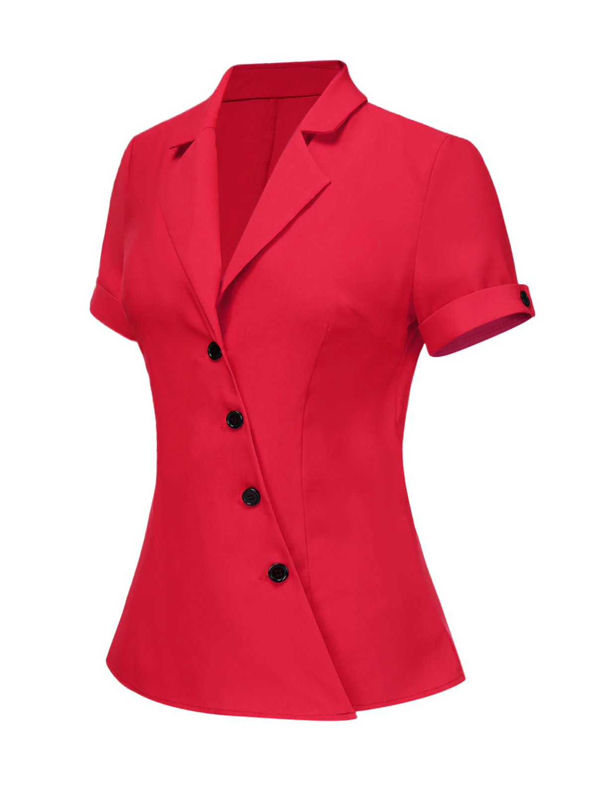 Rot 1940er Solide Revers Button-Down Bluse - Image 3