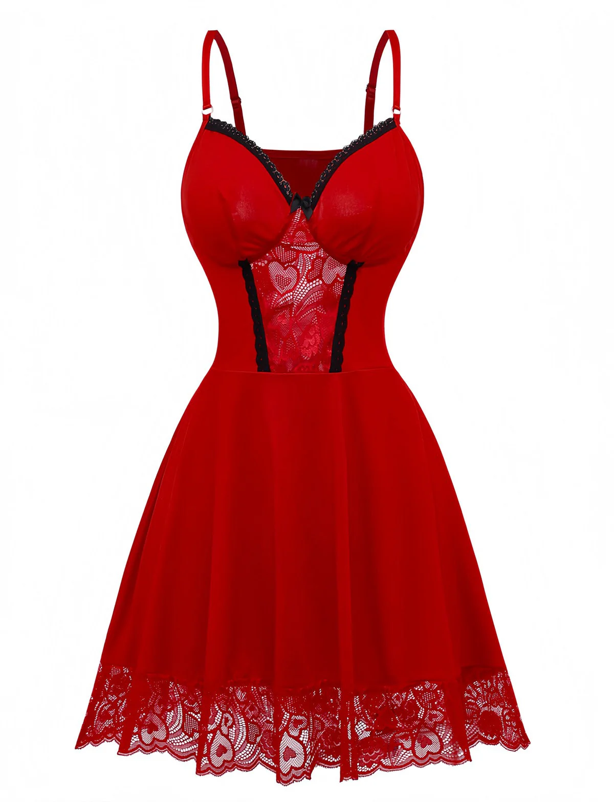 Rot 1940er Spaghetti Träger Spitze Besatz Nachthemd - Image 2