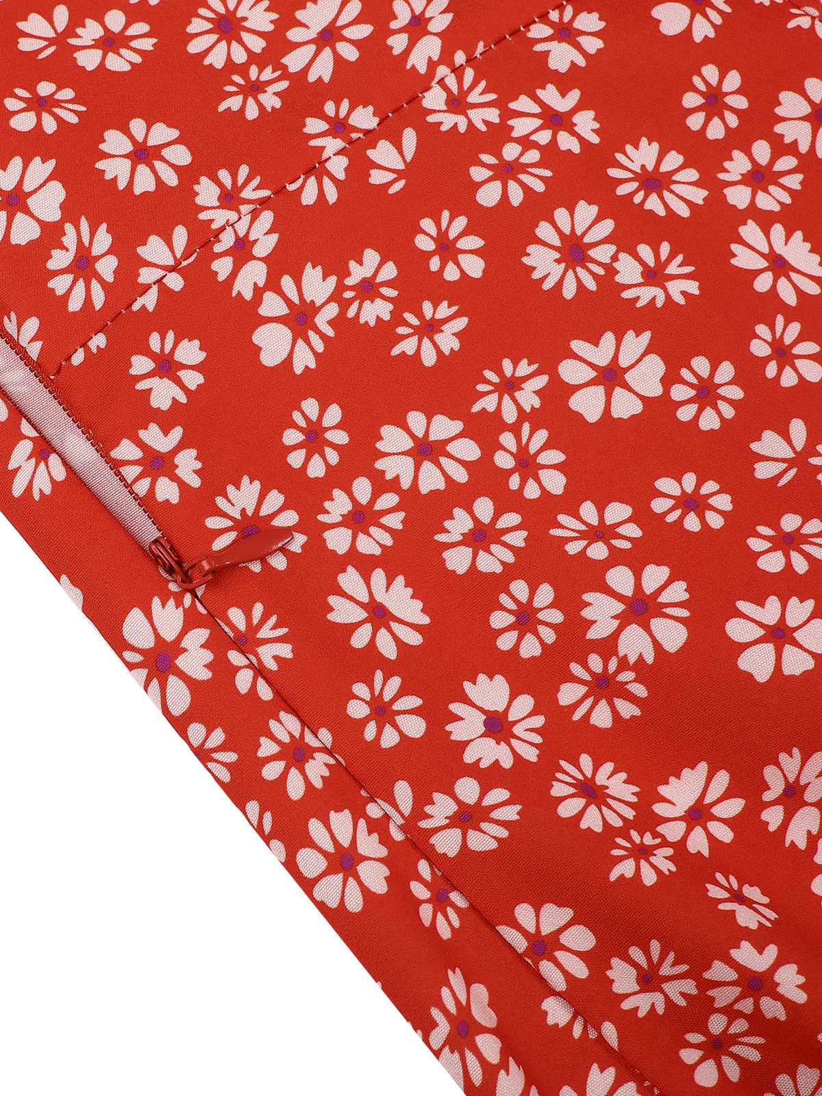 Rot 1940er Sweetheart-Kragen Blumen Schlitz Kleid - Image 4