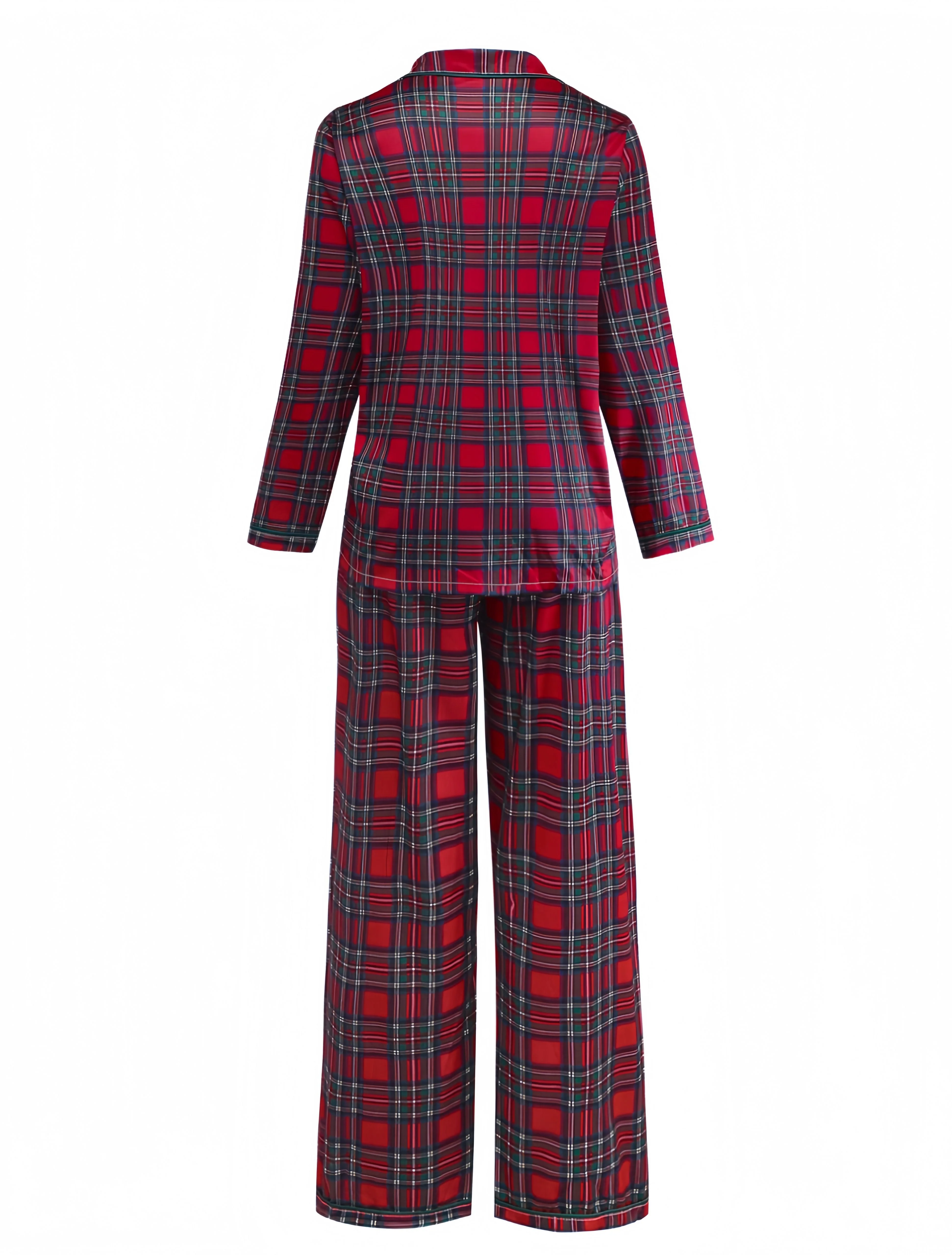 Rot 1940er Weihnachten Plaid Pyjama Set - Image 2