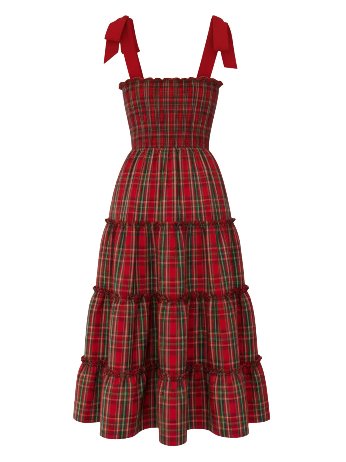 Rot 1940er Weihnachten Plaid Schnürung Kleid - Image 3