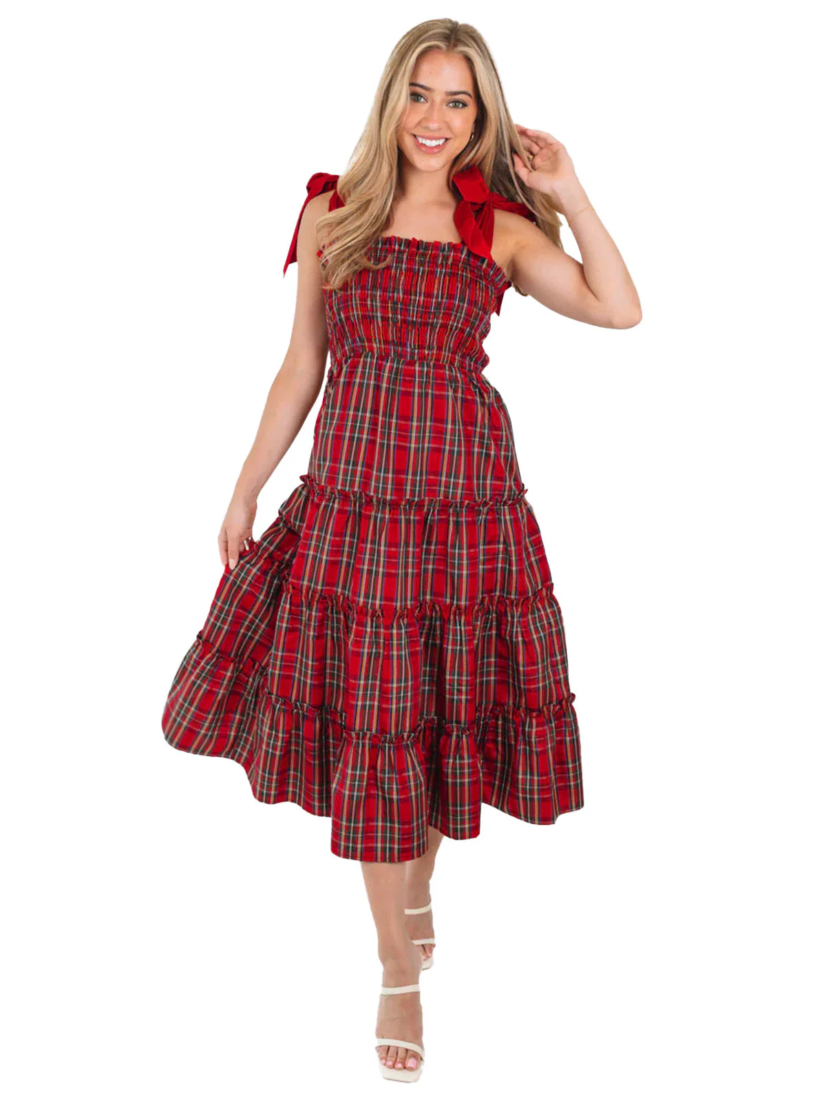 Rot 1940er Weihnachten Plaid Schnürung Kleid - Image 4