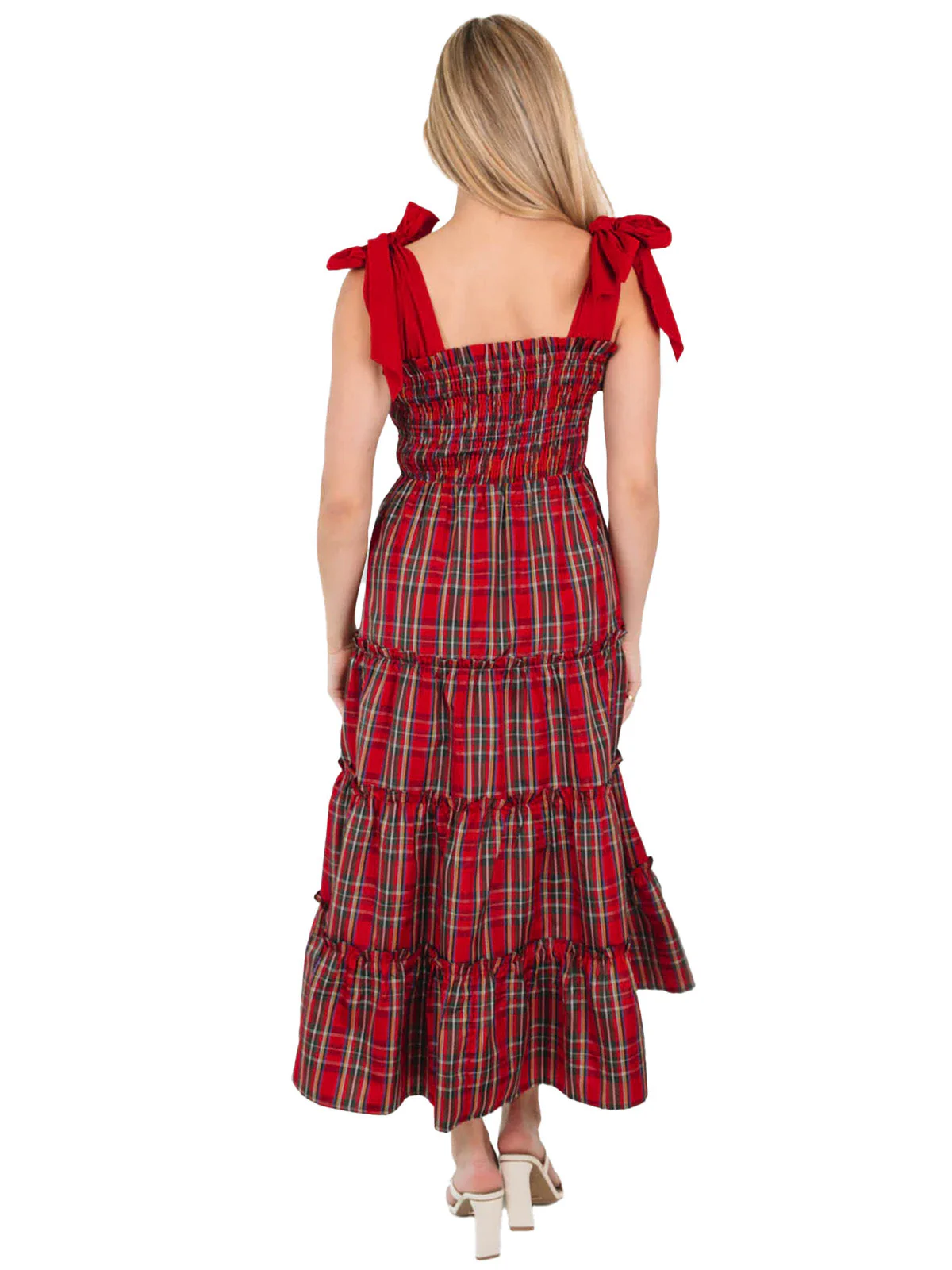 Rot 1940er Weihnachten Plaid Schnürung Kleid - Image 5
