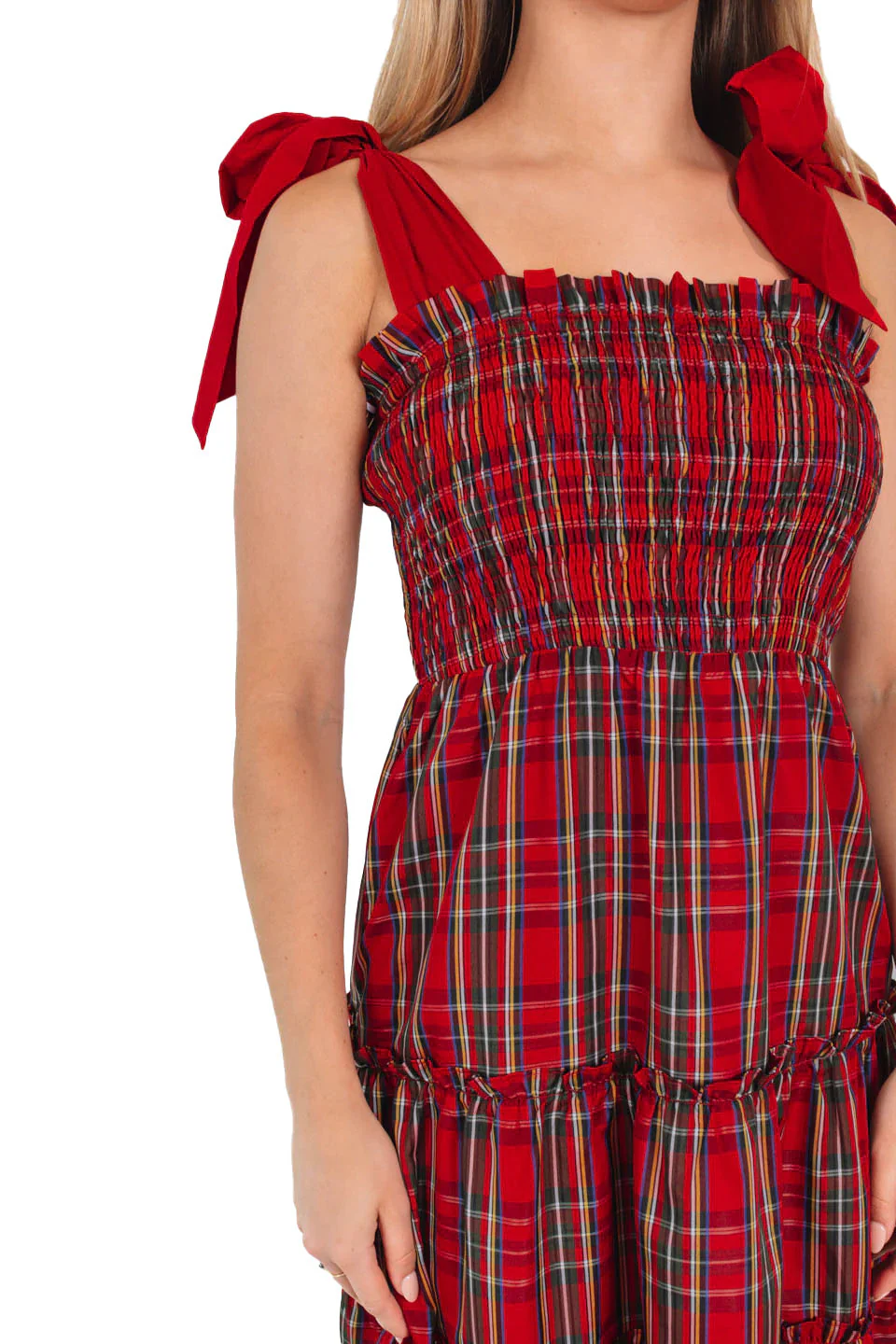 Rot 1940er Weihnachten Plaid Schnürung Kleid - Image 6