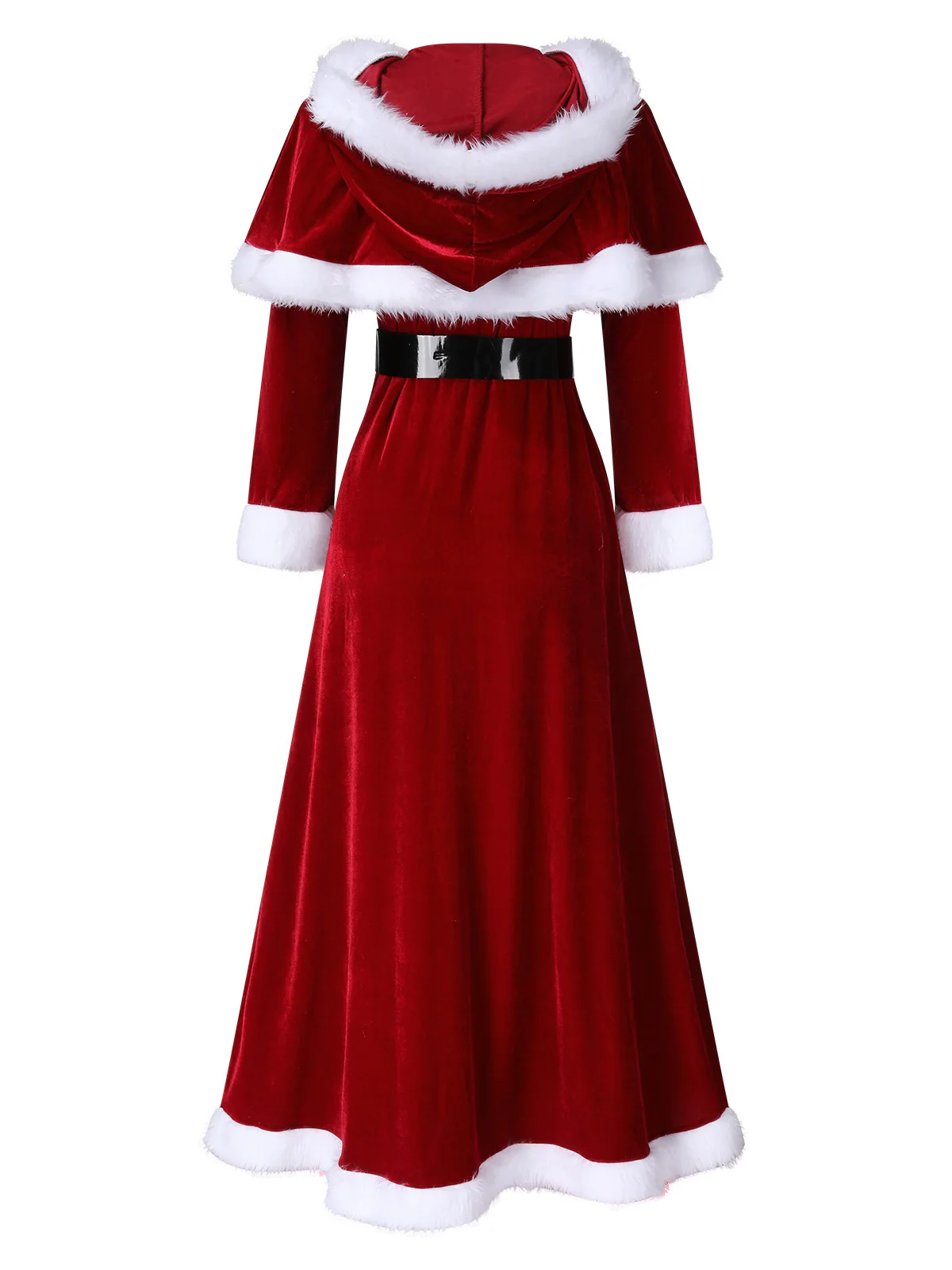 Rot 1940er Weihnachten Samt Kapuze Umhang Kleid - Image 2