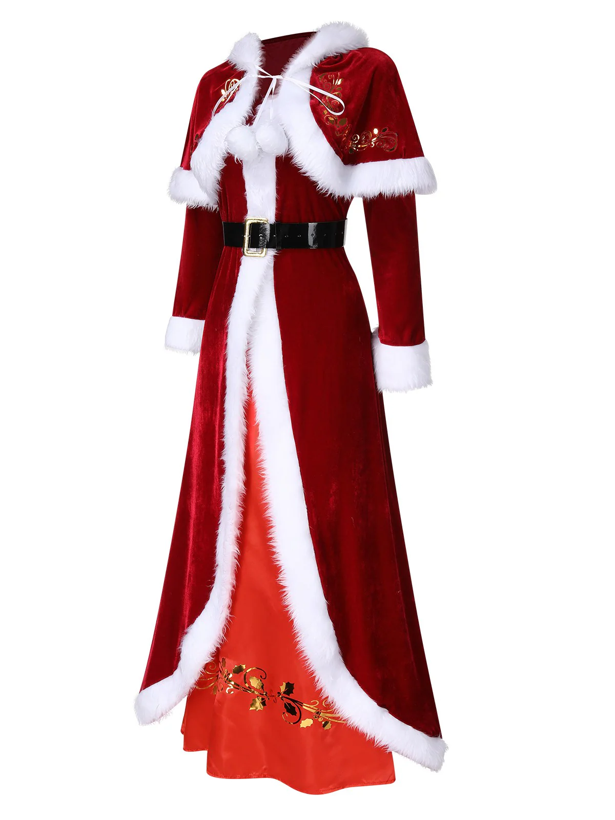 Rot 1940er Weihnachten Samt Kapuze Umhang Kleid - Image 3