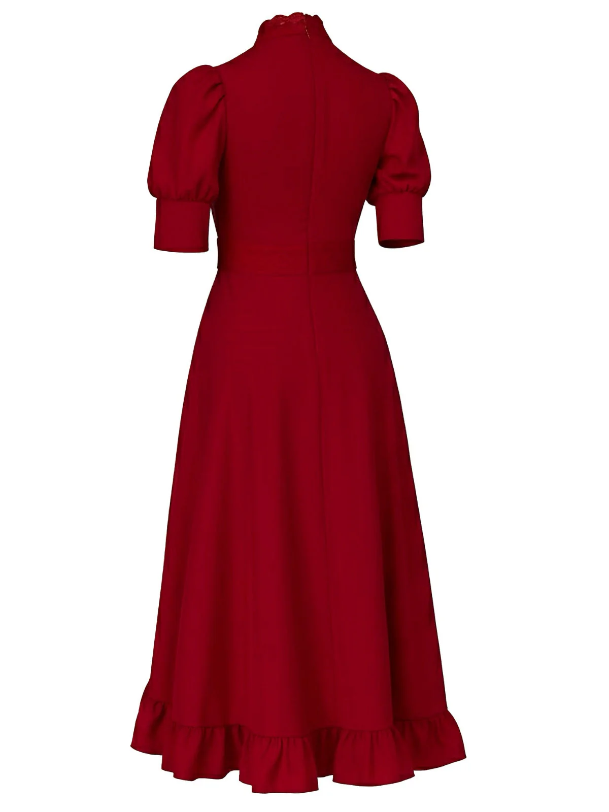 Rot 1940er X-Prequel Perle Spitze Rüschensaum Kleid - Image 2
