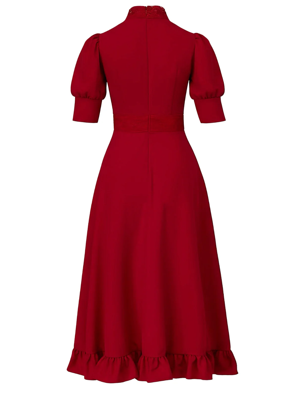 Rot 1940er X-Prequel Perle Spitze Rüschensaum Kleid - Image 3