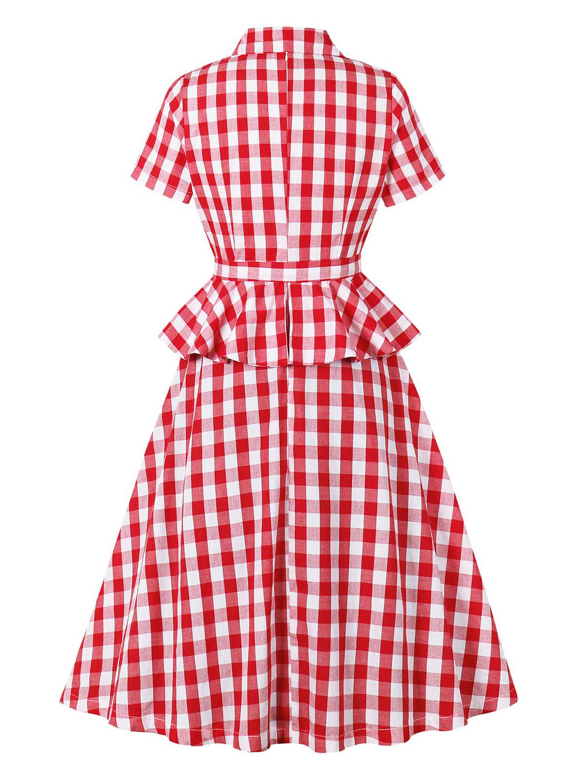 Rot 1950er Baumwolle Gingham Plaids Gürtel Kleid - Image 3
