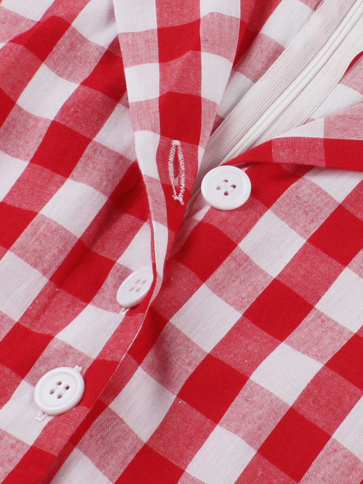 Rot 1950er Baumwolle Gingham Plaids Gürtel Kleid - Image 4