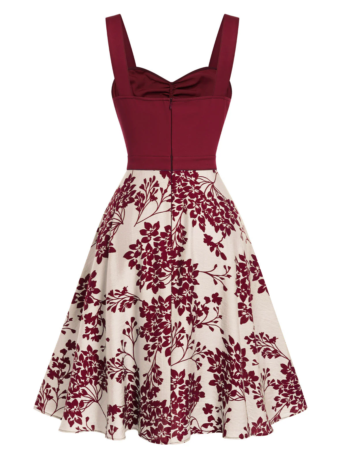Rot 1950er Blumen Knöpfen Sweetheart-Kragen Kleid - Image 4