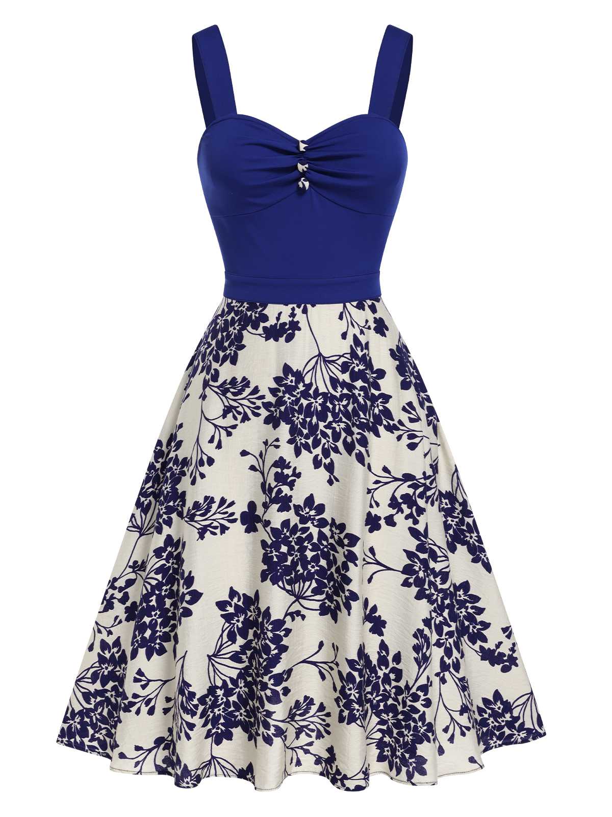 Rot 1950er Blumen Knöpfen Sweetheart-Kragen Kleid - Image 6