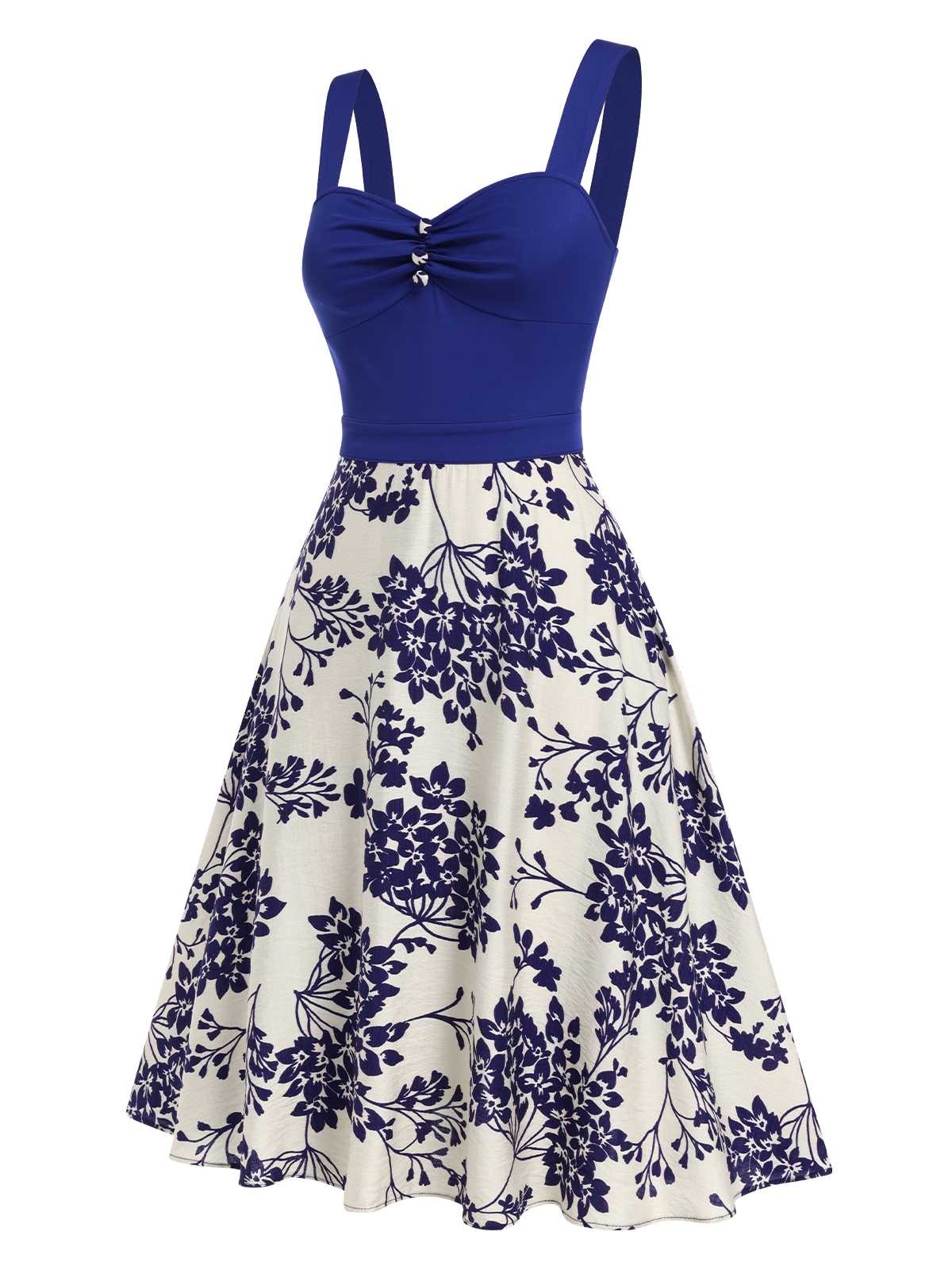 Rot 1950er Blumen Knöpfen Sweetheart-Kragen Kleid - Image 7