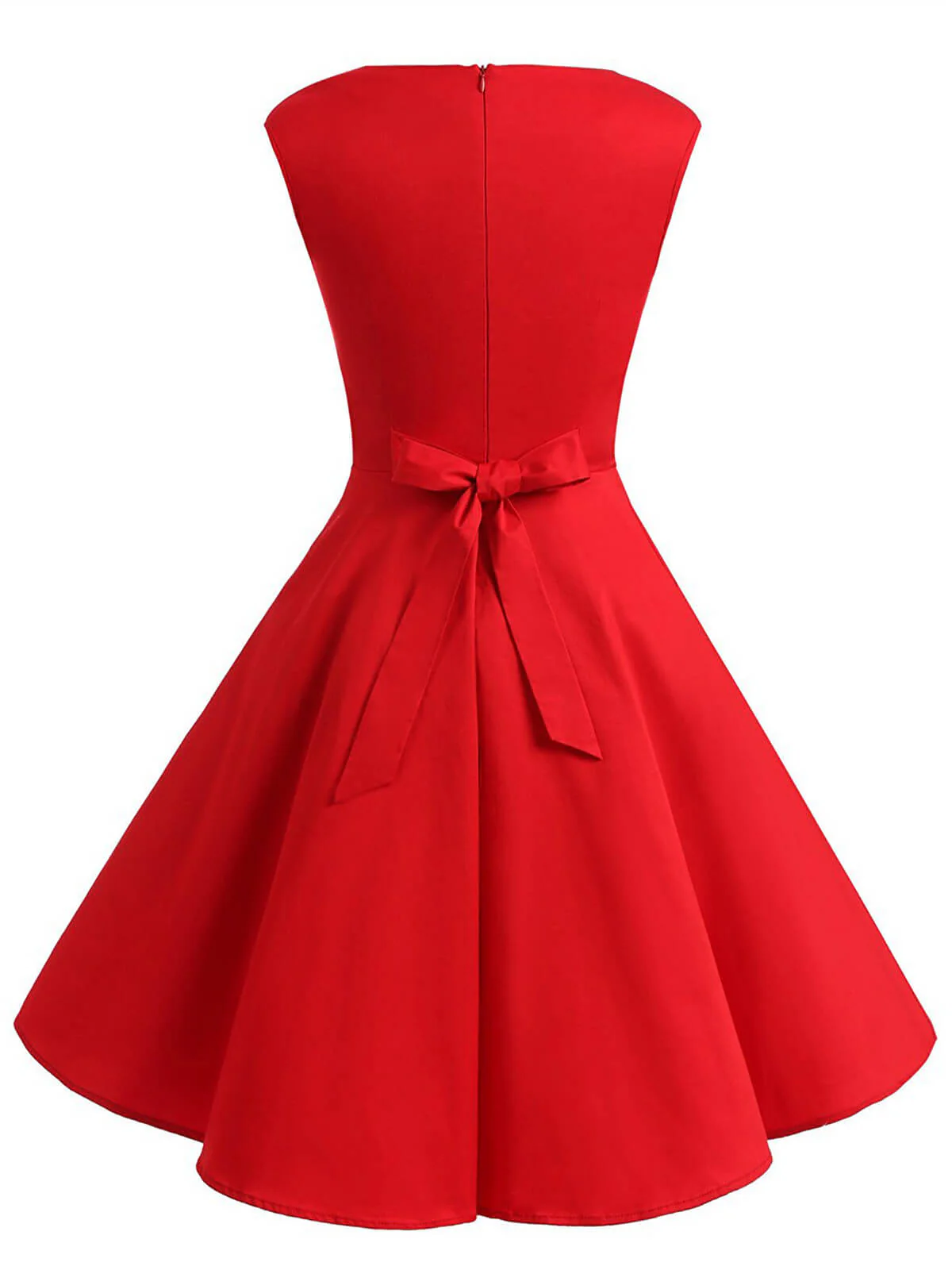 Rot 1950er Bogen Herzförmiger Hals Swing Party Kleid - Image 2