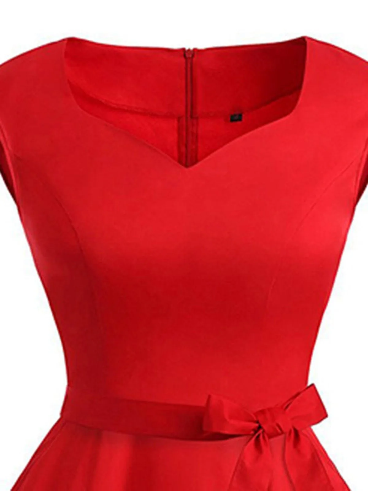 Rot 1950er Bogen Herzförmiger Hals Swing Party Kleid - Image 3