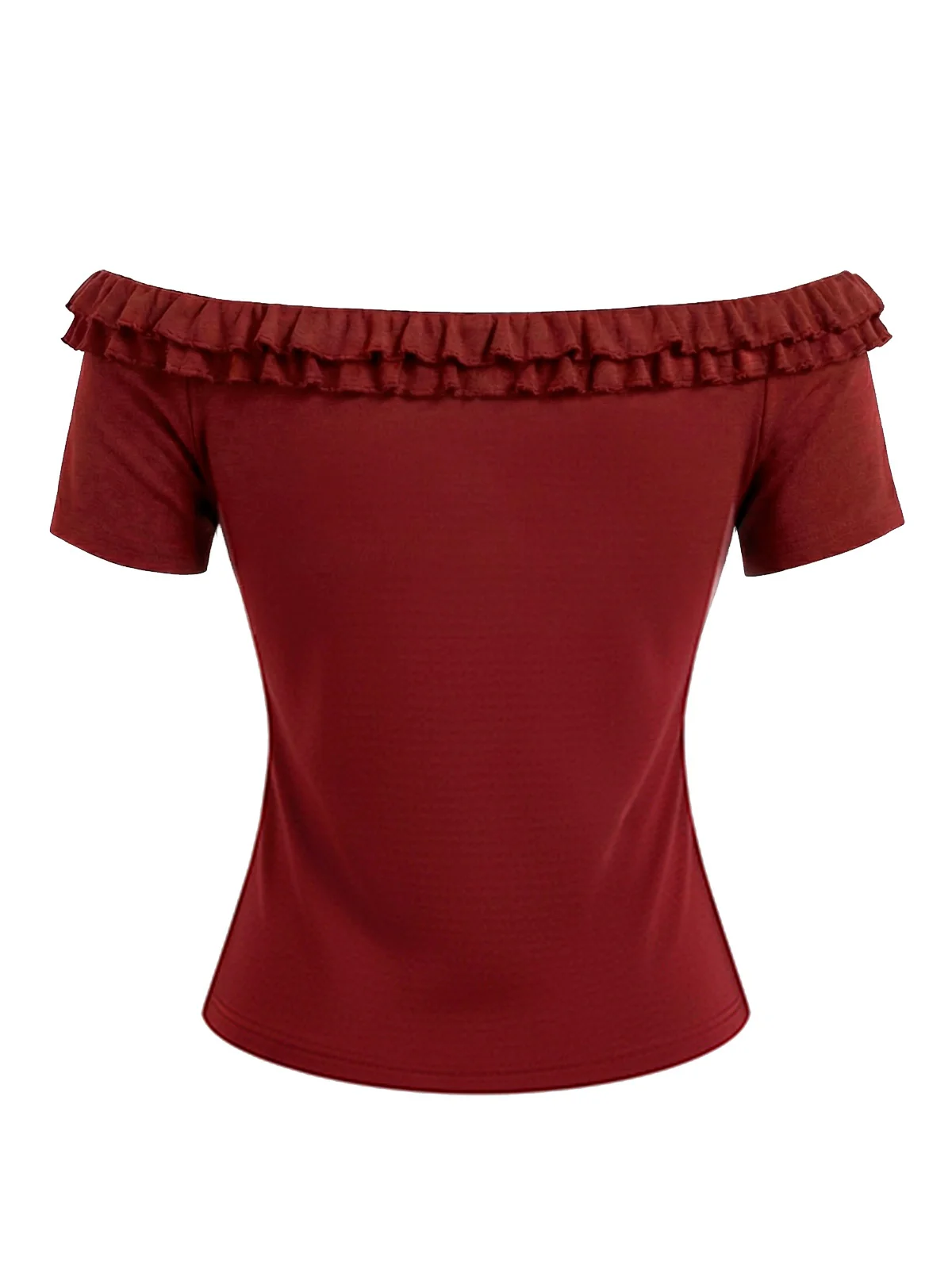 Rot 1950er Schulterfrei Rüschen Rose Stricken Top - Image 3