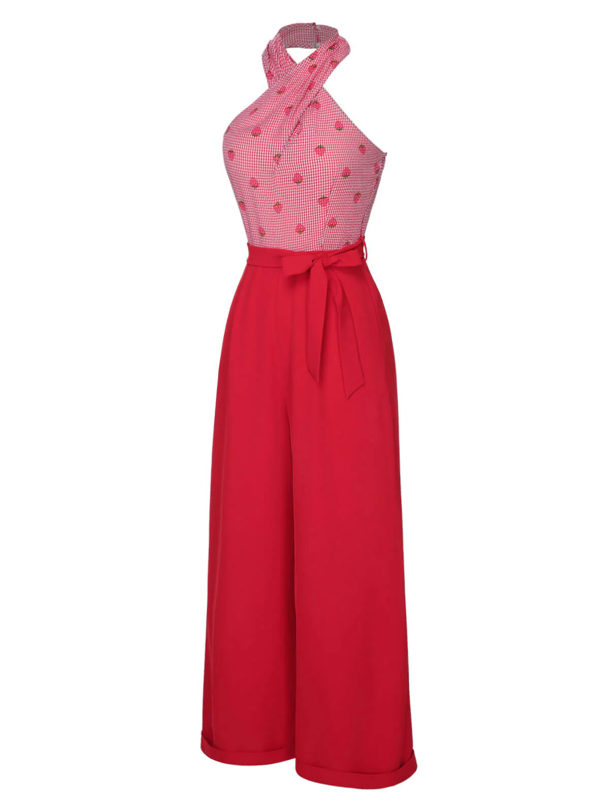 Rot 1950er Erdbeere Kreuz Halter Jumpsuit - Image 3