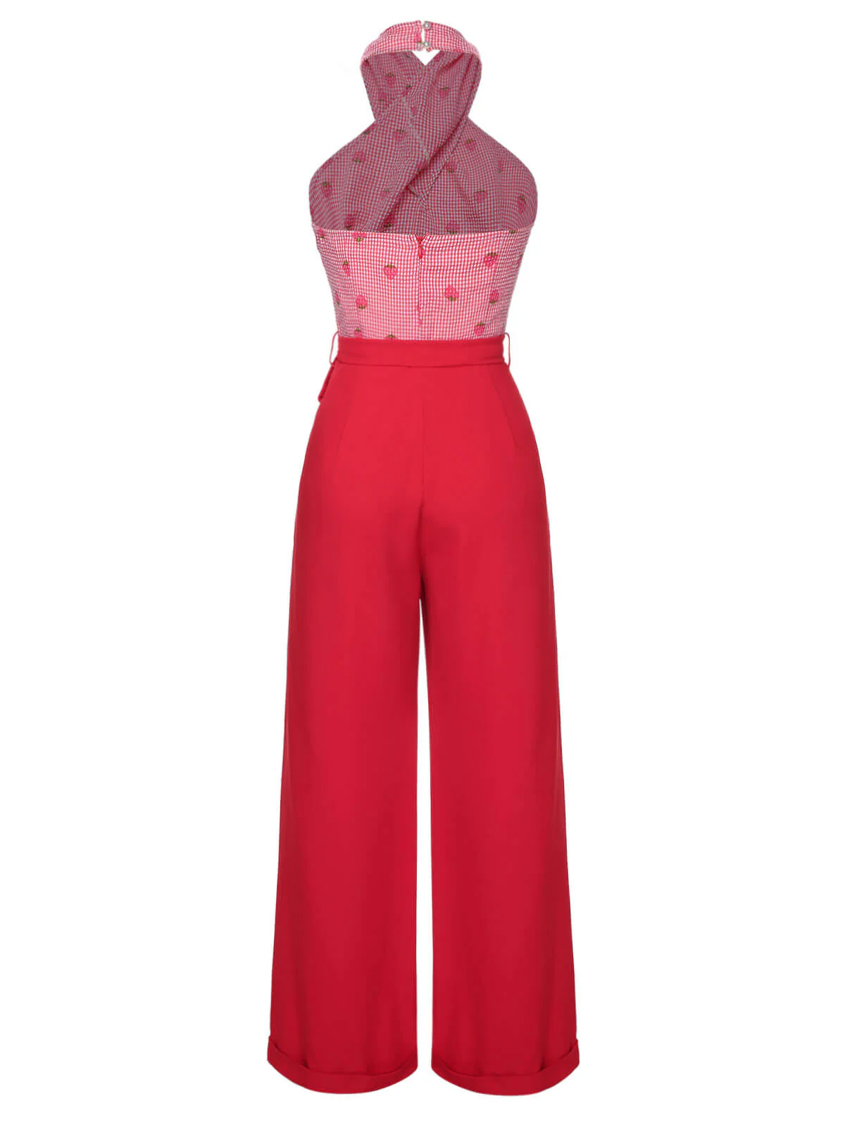 Rot 1950er Erdbeere Kreuz Halter Jumpsuit - Image 4