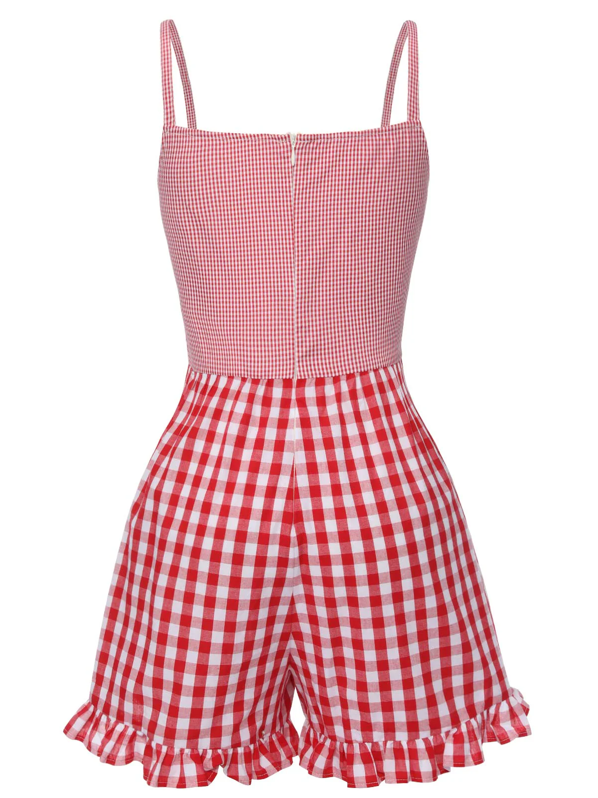 [Vorverkauf] Rot 1950er Erdbeere Plaid Spaghetti Träger Romper - Image 4