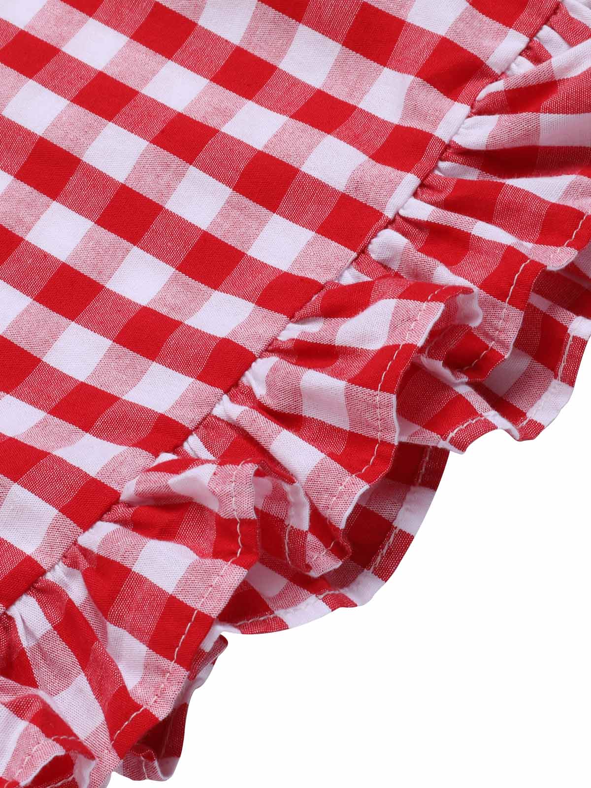 [Vorverkauf] Rot 1950er Erdbeere Plaid Spaghetti Träger Romper - Image 6