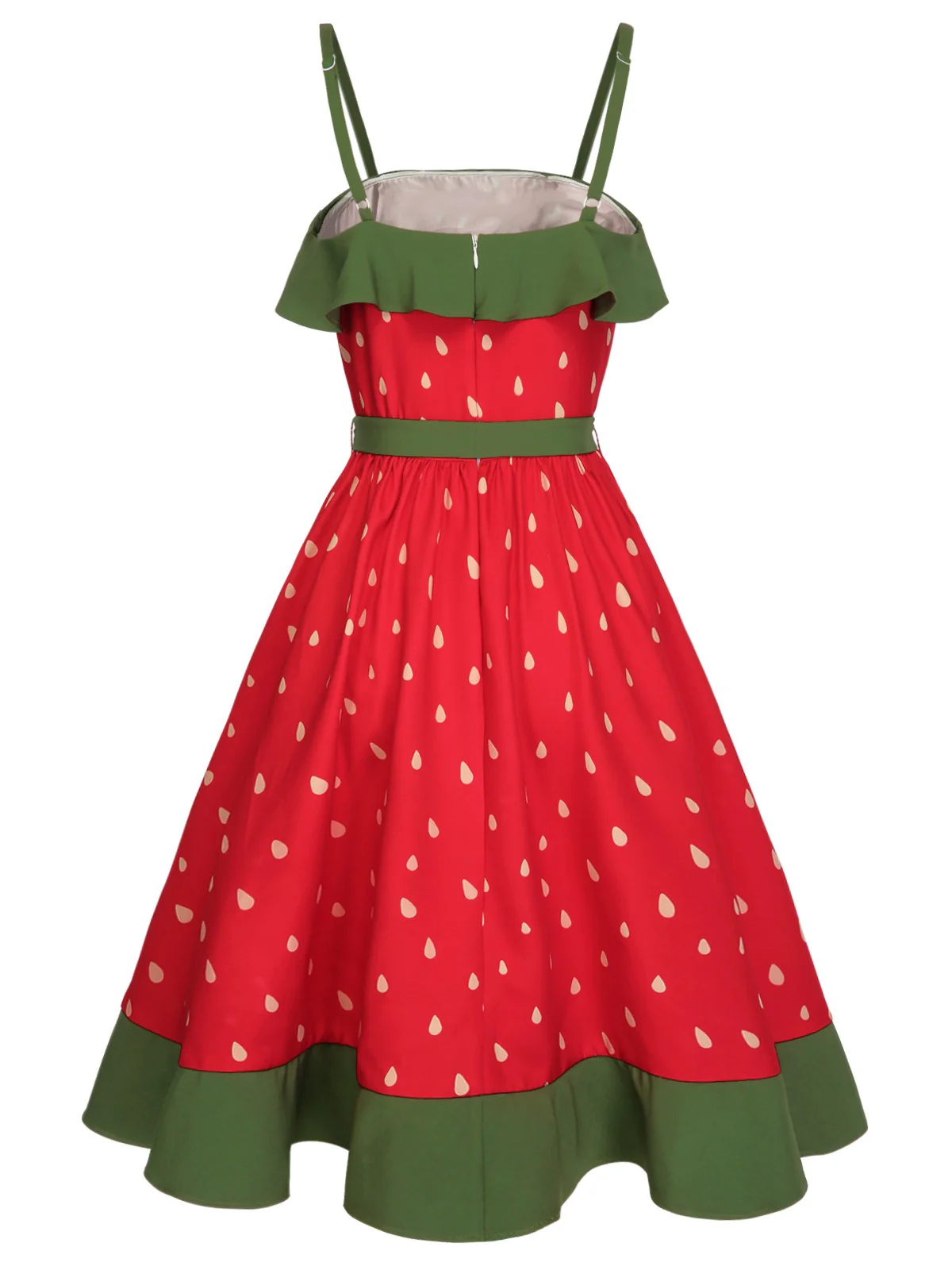 Rot 1950er Erdbeere Rüsche Kleid mit Gürtel - Image 6