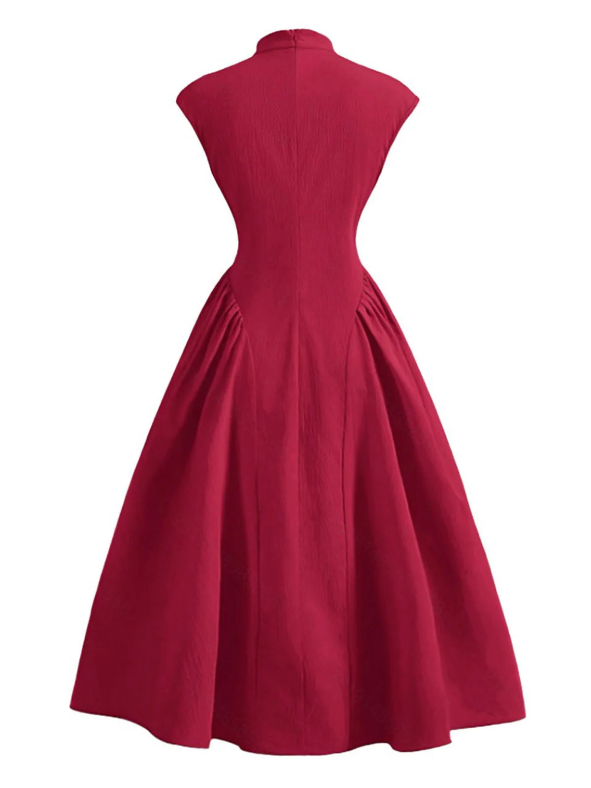 Rot 1950er Flügelärmel Steh Kragen A-Linie Kleid - Image 3
