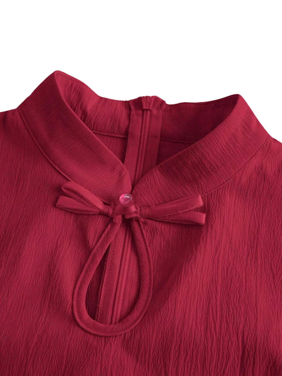 Rot 1950er Flügelärmel Steh Kragen A-Linie Kleid - Image 4
