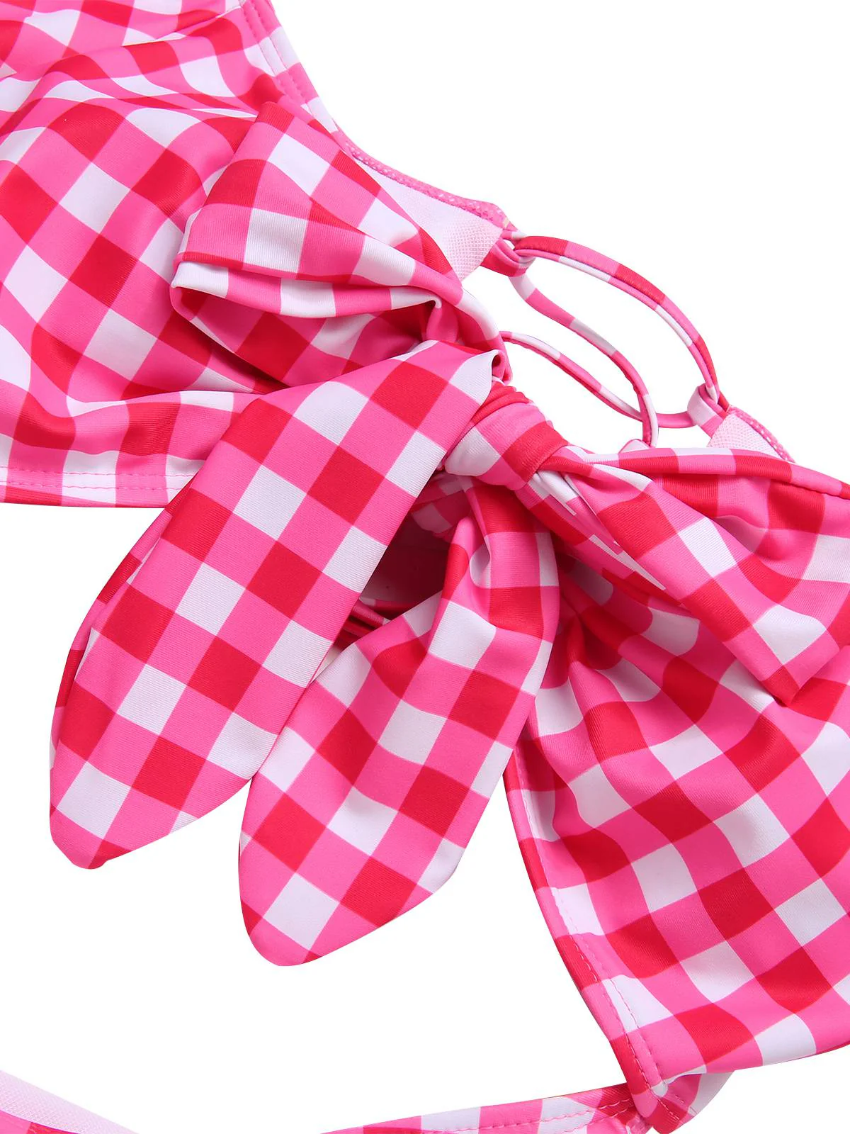 Rot 1950er Gingham Plaid Hohl Puff Badeanzug - Image 3