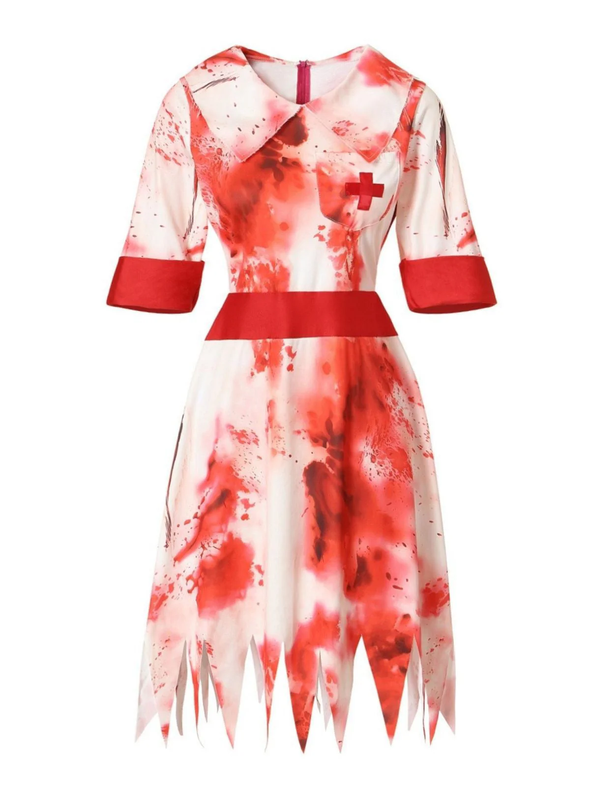 Rot 1950er Halloween Zombie Krankenschwester Blut Flecken Kleid - Image 2