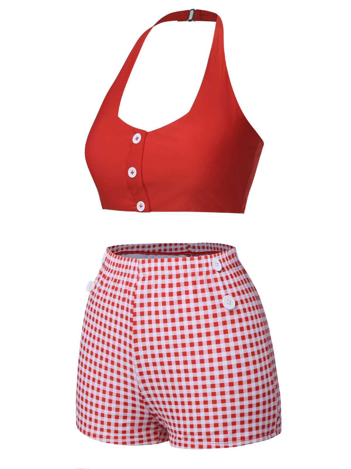 Rot 1950er Halter Plaids Badeanzug - Image 3