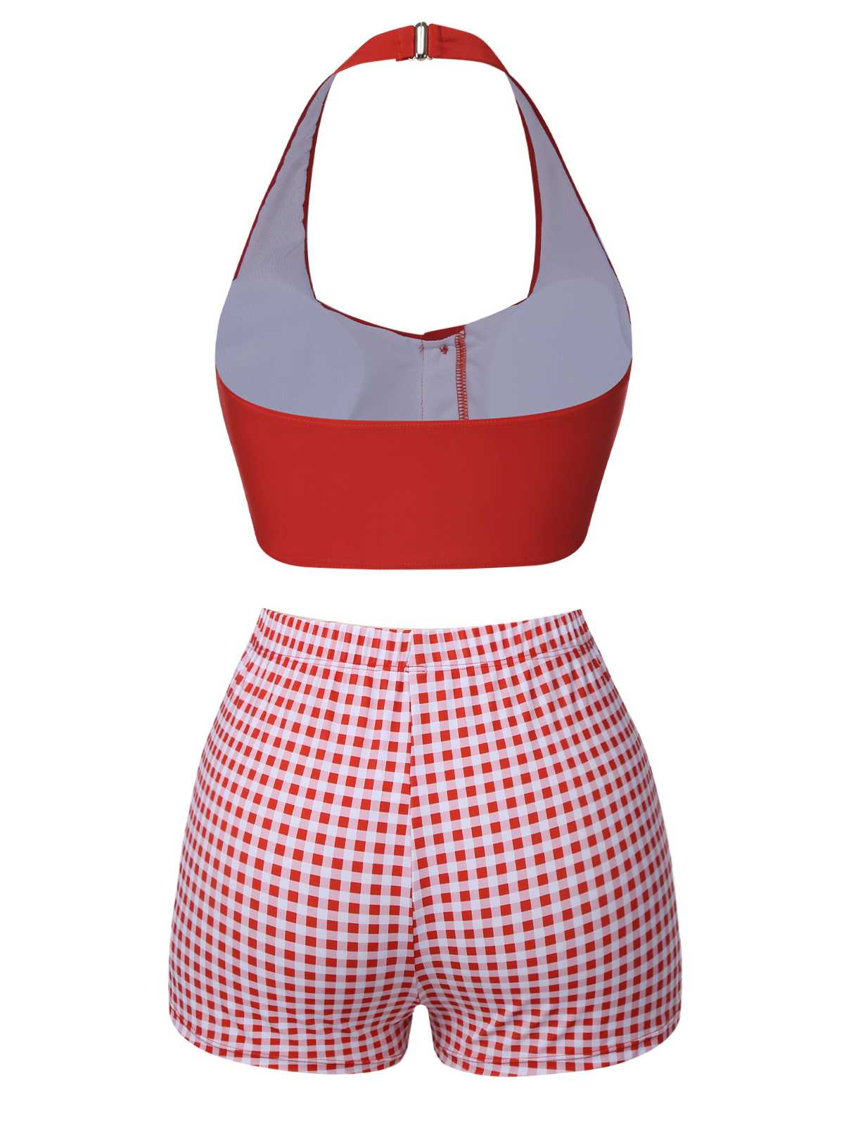 Rot 1950er Halter Plaids Badeanzug - Image 4