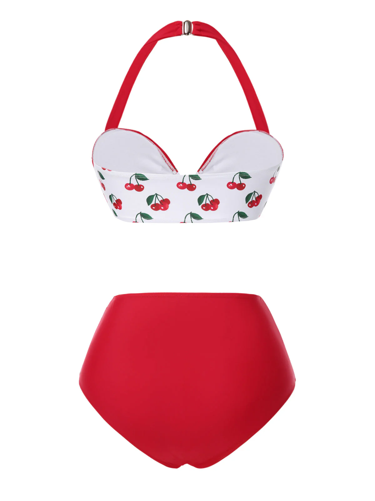 Rot 1950er Halter Rüschen Kirsche Bikini Set - Image 4
