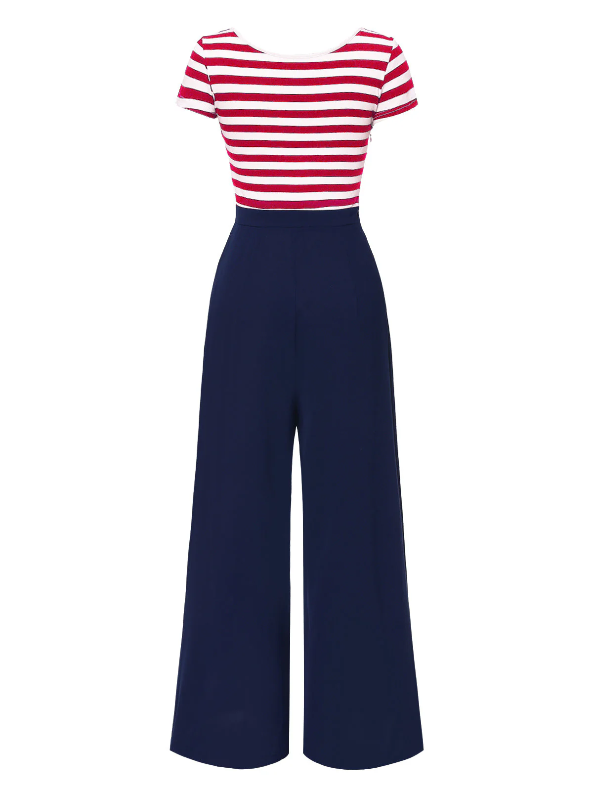 Rot 1950er Hohl Bogen Streifen Patchwork Jumpsuit - Image 2